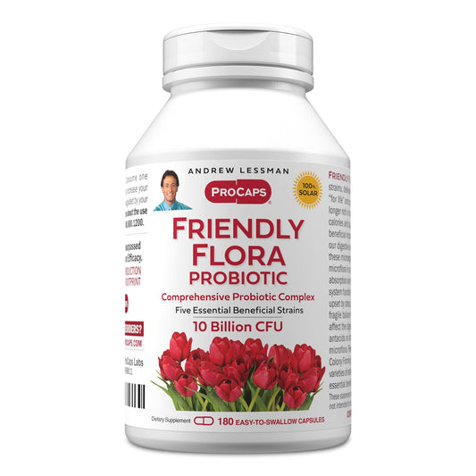 ANDREW LESSMAN Friendly Flora Probiotic 180 Capsules - 10 Billion CFU, Comprehensive Blend of Five Probiotic Strains, Powerful Immune and Digestive Support. Probiotics for Women or Men ANDREW LESSMANAu supplements