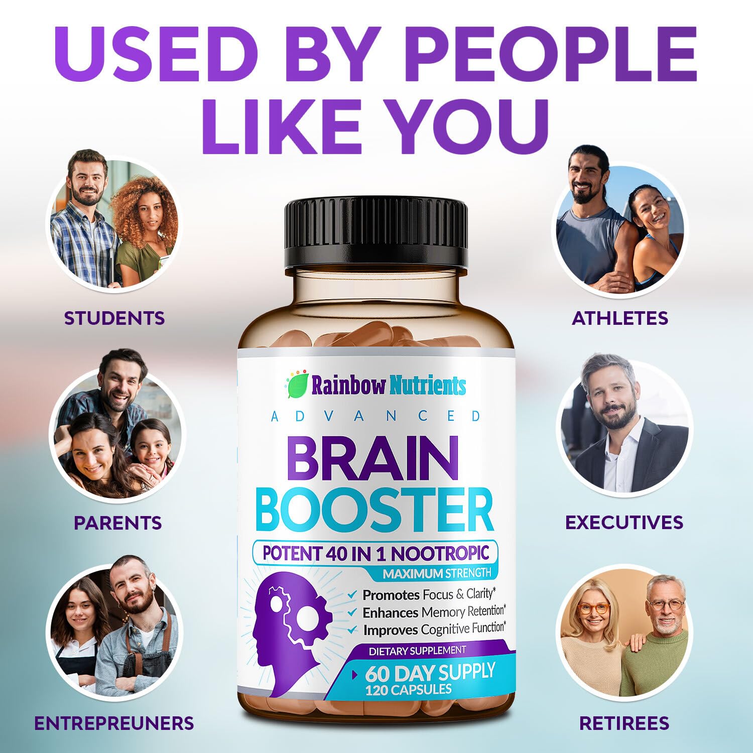 40-in-1 Brain Booster Supplements for Memory, Focus, Clarity, Energy, Performance Rainbow Nutrients, LLC Au supplements