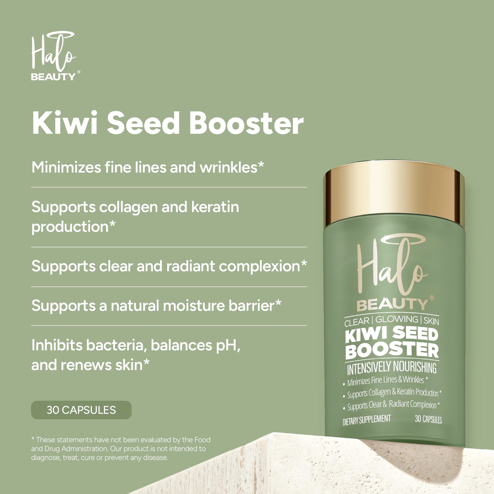 Halo Beauty Kiwi Seed Booster Skin Supplement Refill Pack | Anti-Aging Hydration & Glowing Skin Support with Kiwi Seed, Vitamin C, D3 & Zinc | Vegan Collagen Support Capsules | 1-Month Supply Halo Beauty Au supplements