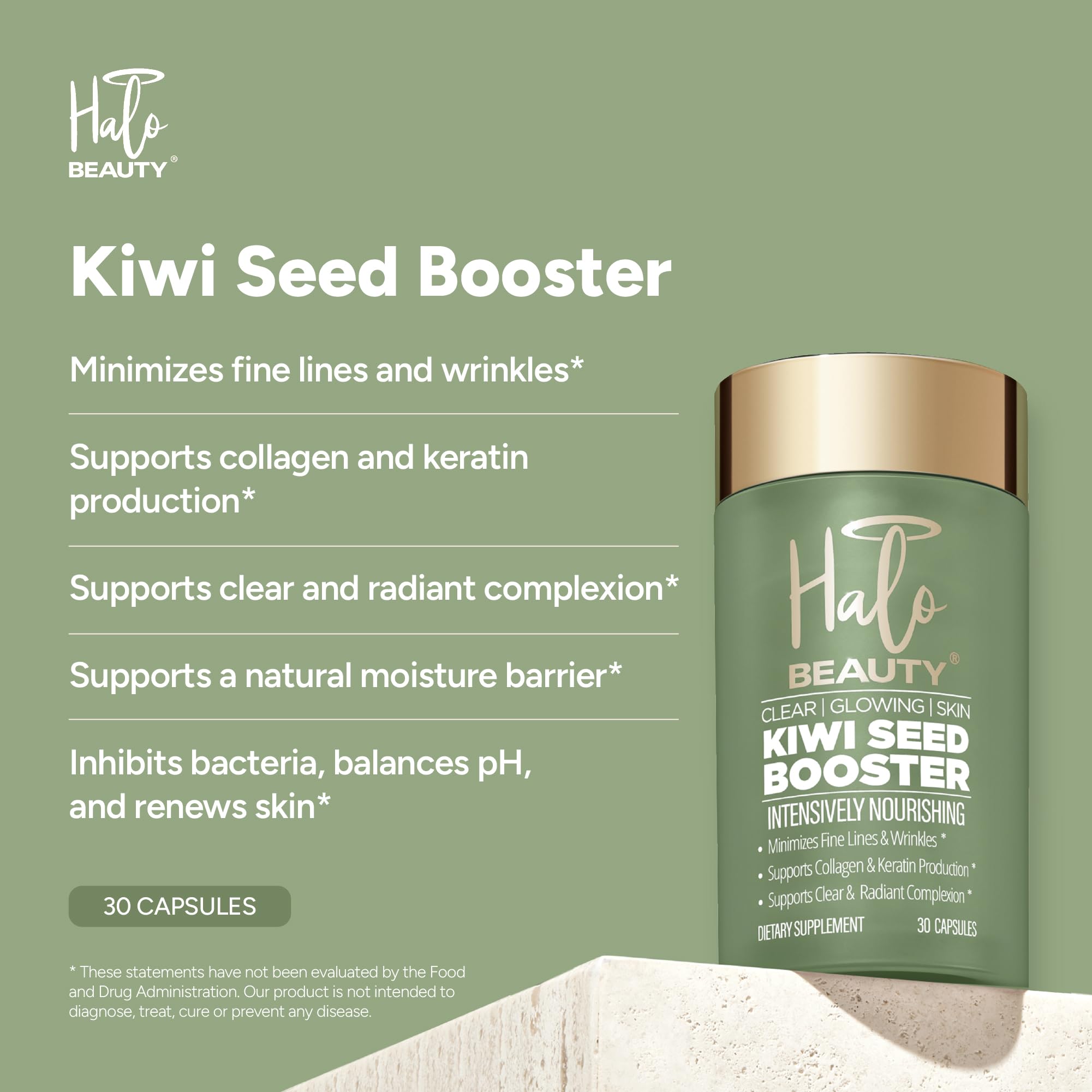 Halo Beauty Kiwi Seed Booster Skin Supplement Refill Pack | Anti-Aging Hydration & Glowing Skin Support with Kiwi Seed, Vitamin C, D3 & Zinc | Vegan Collagen Support Capsules | 1-Month Supply Halo Beauty Au supplements