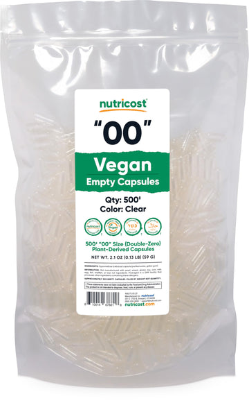 Nutricost Empty Capsules Size 00 Vegan - 500 Clear Empty Plant-Based Capsules - Kosher Certified, Halal Certified, Non-GMO, Soy Free, Gluten Free, Vegetarian Nutricost Au supplements