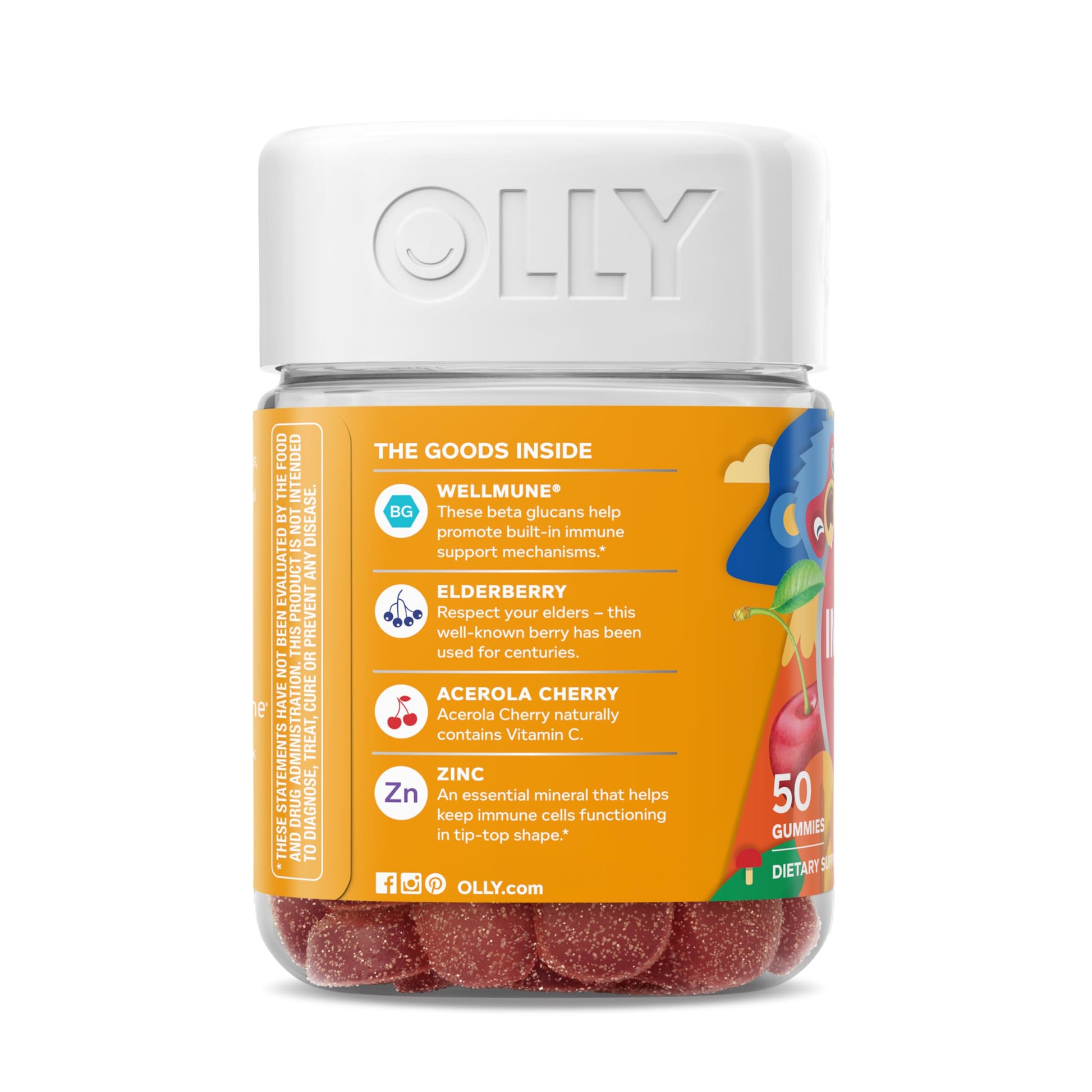 OLLY Kids Immunity Gummy, Immune Support, Wellmune, Elderberry, Vitamin C, Zinc, Chewable Supplement, Cherry - 50 Count OLLY Au supplements
