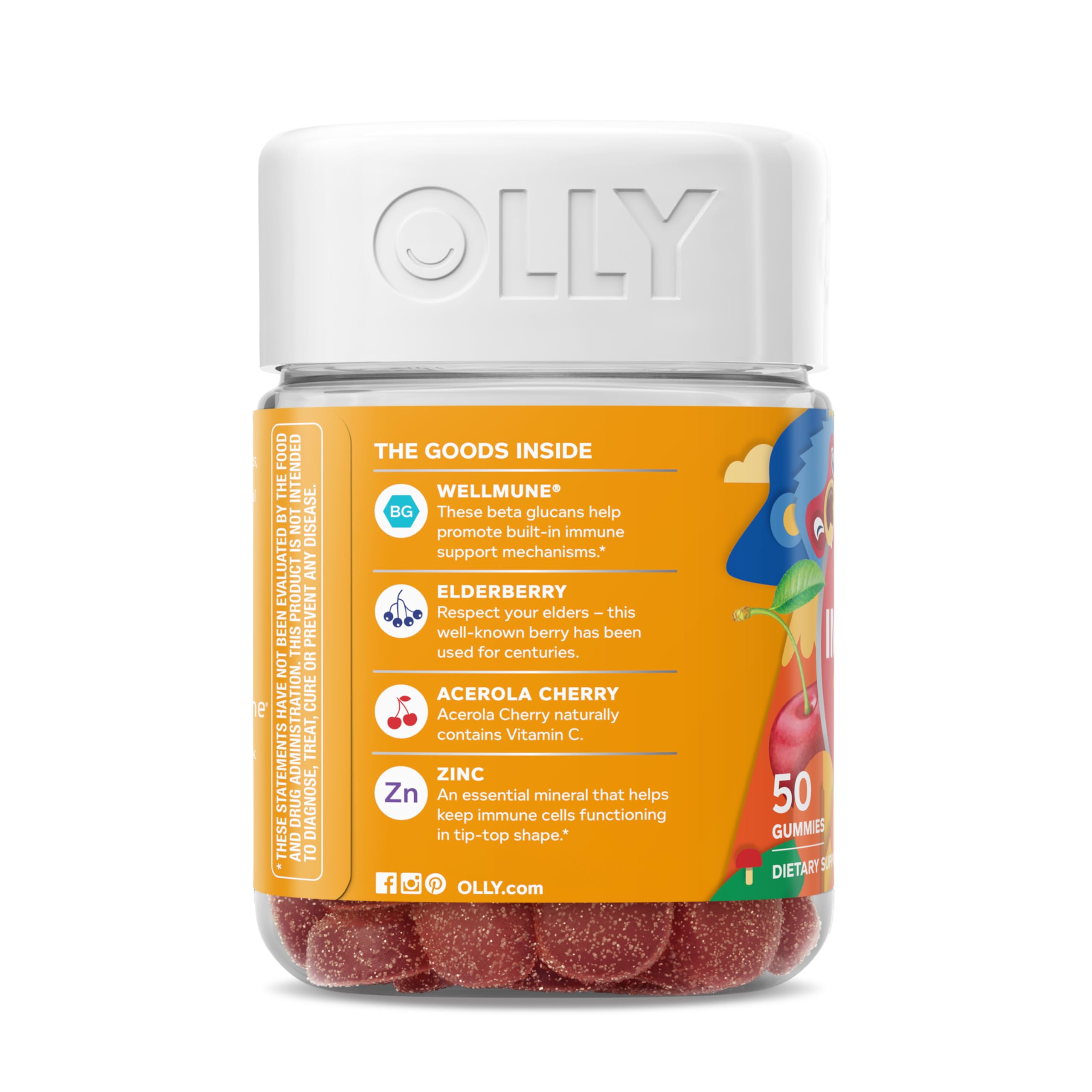 OLLY Kids Immunity Gummy, Immune Support, Wellmune, Elderberry, Vitamin C, Zinc, Chewable Supplement, Cherry - 50 Count OLLY Au supplements