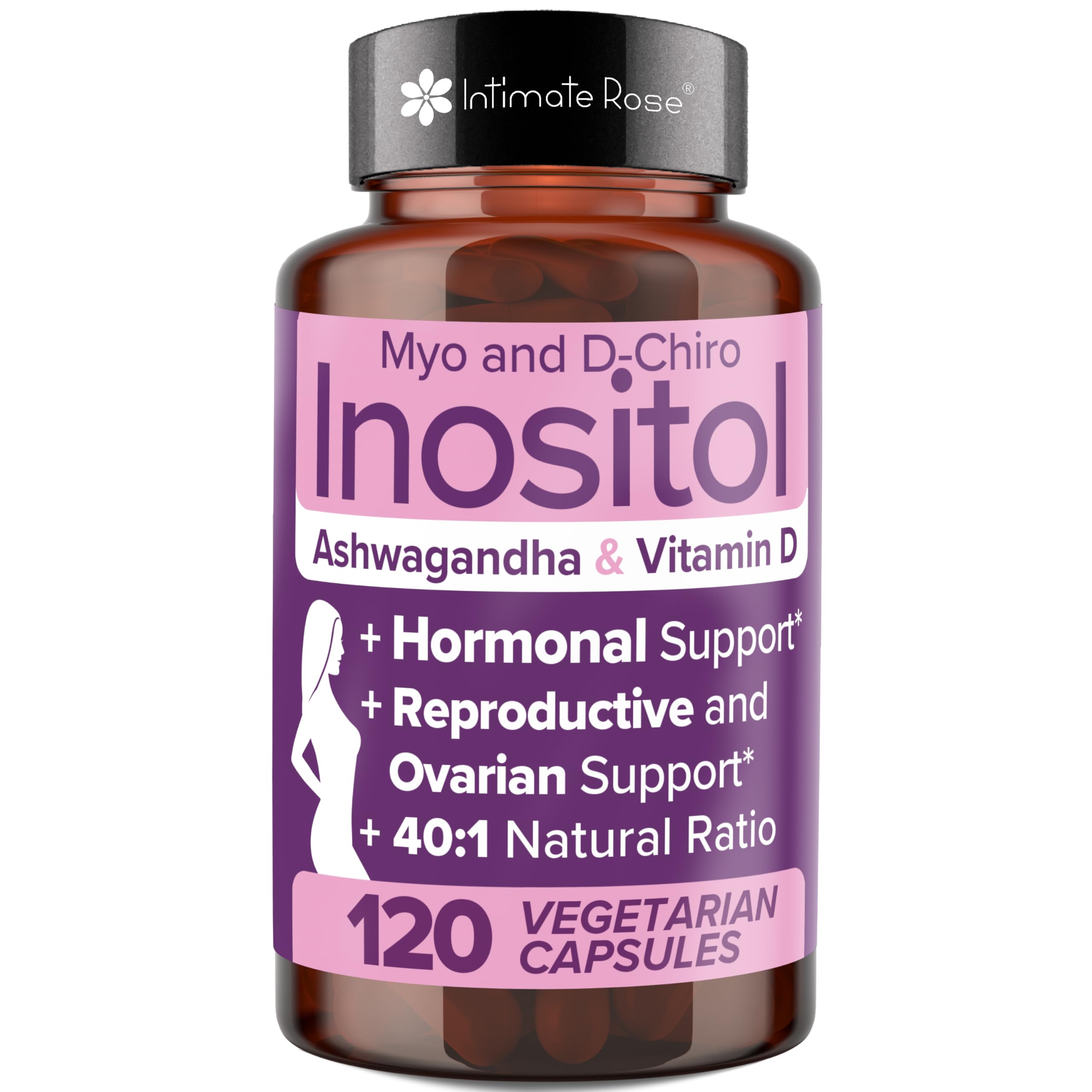 Myo-Inositol & D-Chiro Inositol 40:1 Blend + Vitamin D3 + Ashwagandha - Vegan Capsule Intimate Rose Au supplements