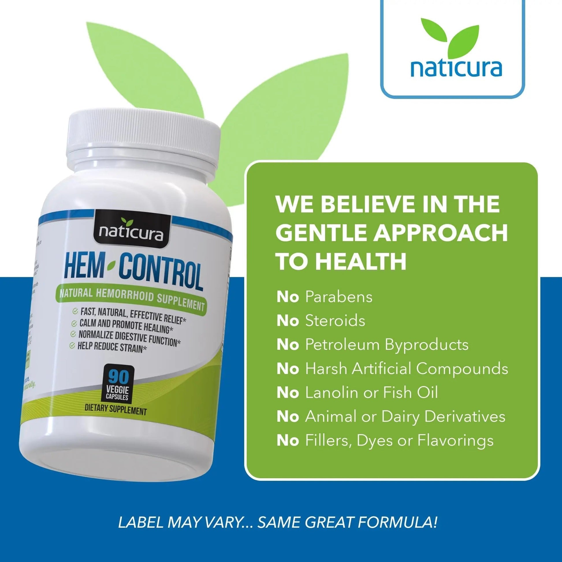 Naticura Hem-Control - Fast Effective Hemorrhoid Treatment Supplement - Powerful Formula to Promote Symptom Relief, Shrinking of Hemorrhoids, Ease Discomfort - 90 Vegan Capsules - Made in USA Naticura Au supplements