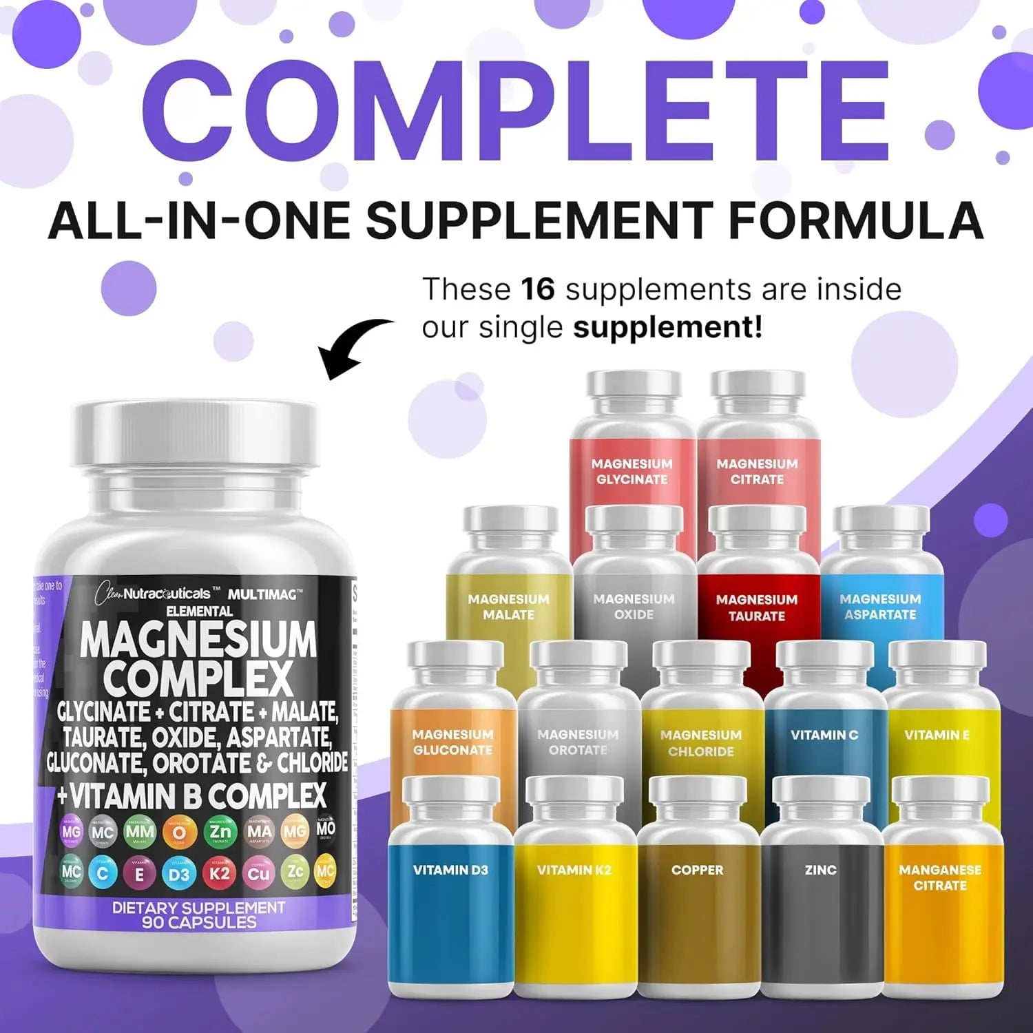 Clean Nutraceuticals Magnesium Complex with Magnesium Glycinate Citrate Malate Oxide Taurate Aspartate Orotate & Mag Chloride, Zinc Copper Manganese (90 Count (Pack of 2)) Clean Nutraceuticals Au supplements