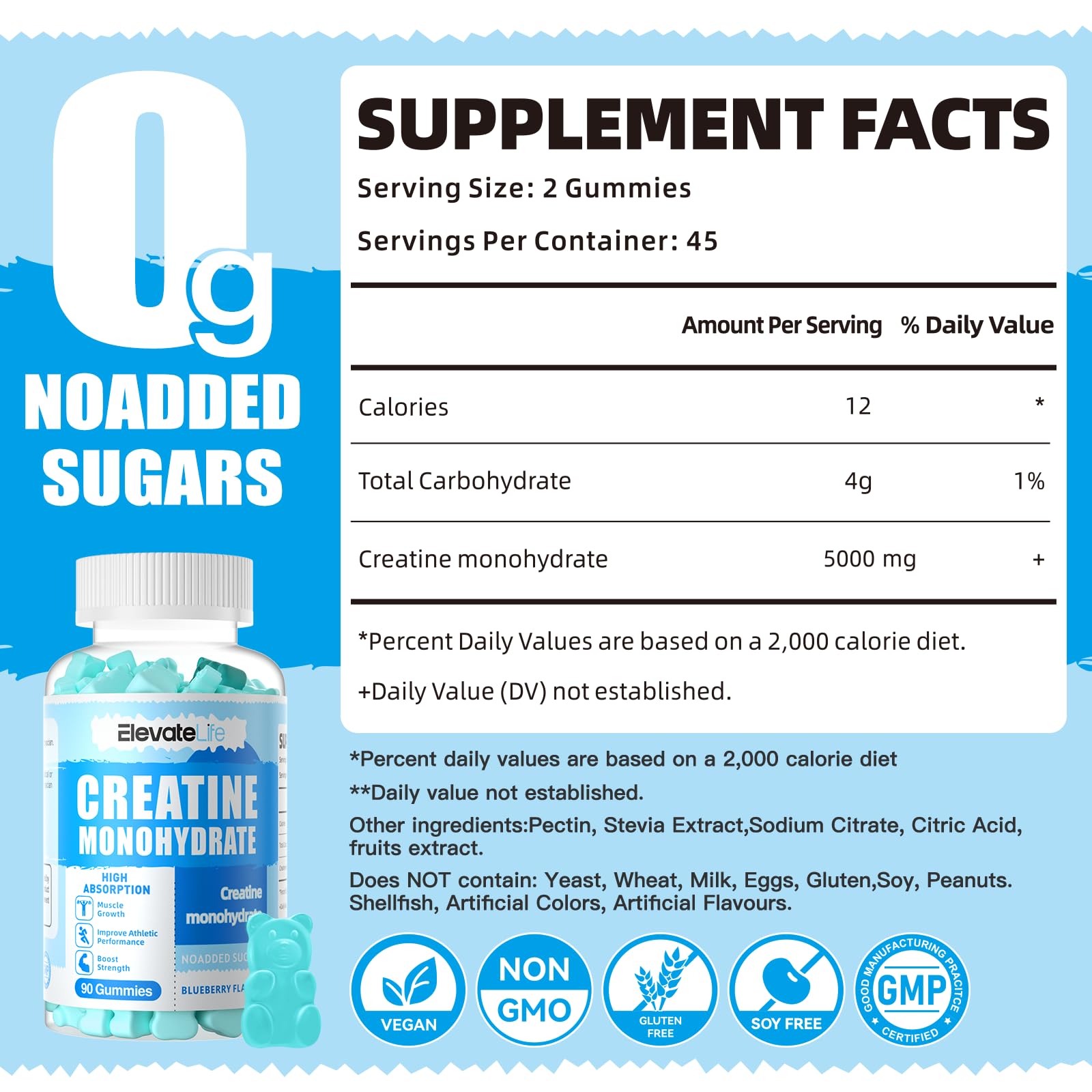 ElevateLife Creatine Monohydrate Gummies 5000mg for Men & Women, Chewables ElevateLife Au supplements