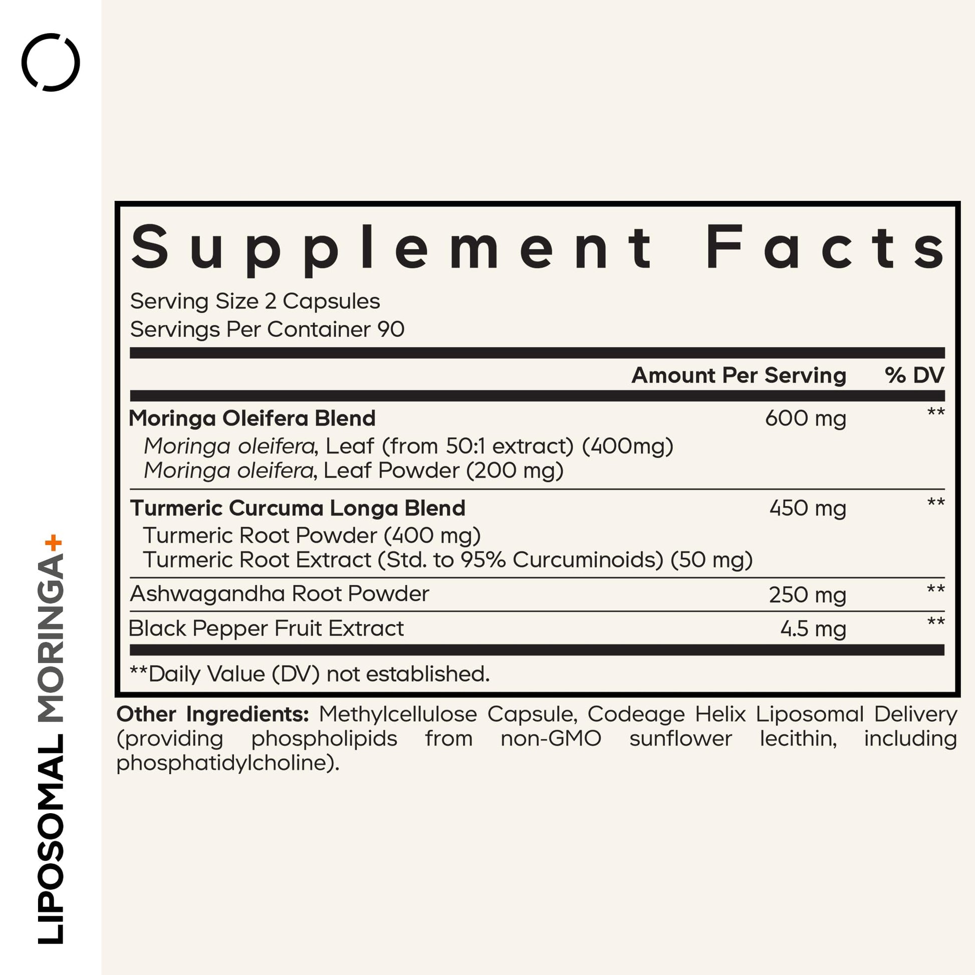 Codeage Liposomal Moringa+ Supplement, 400mg Moringa 50:1 Extract - Turmeric, Ashwagandha, Black Pepper, 3-Month Supply, Vegan Moringa Powder - 180 Capsules Codeage Au supplements