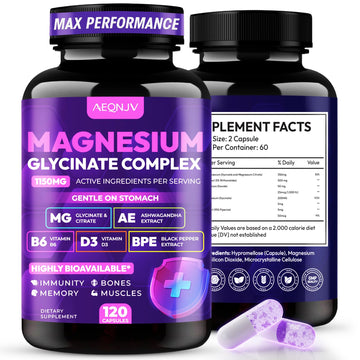 Magnesium Glycinate Complex 1150mg - Gentle on Stomach High Absorption Magnesium Capsules with Citrate, Silica, Ashwagandha & Vitamin B6 for Zzz, Stress Relief, Muscle Support for Adults, Women & Men AEQNJV Au supplements
