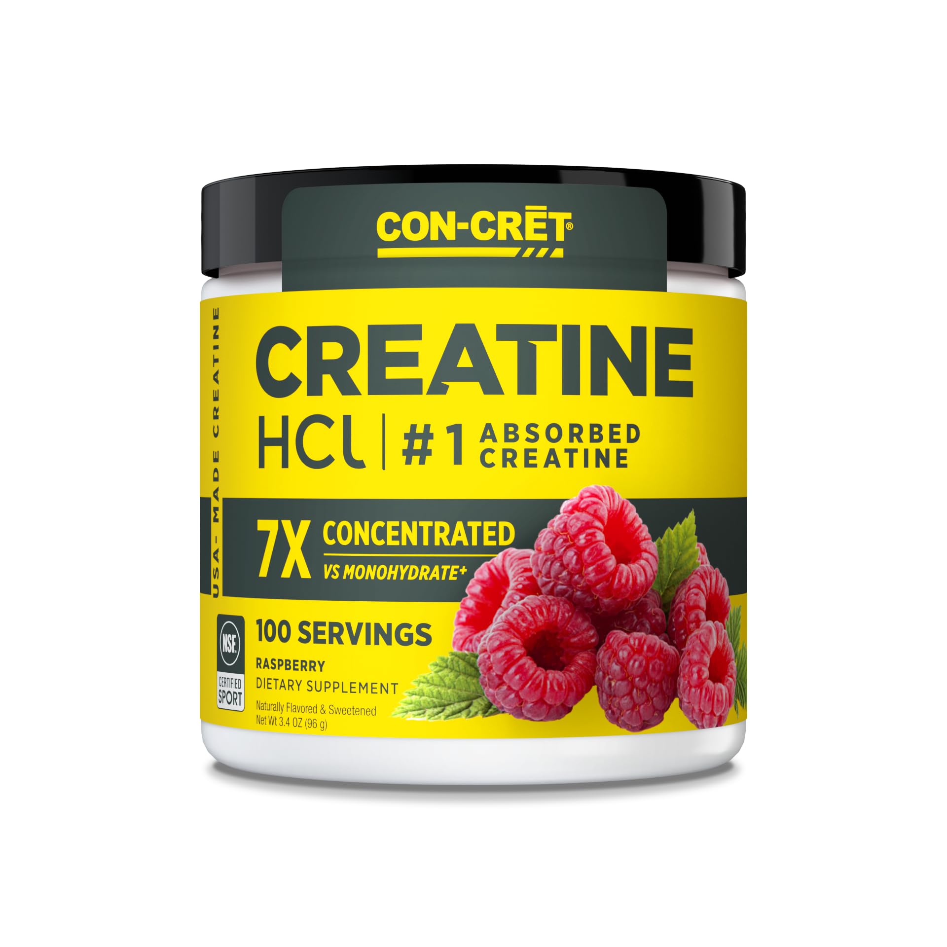 CON-CRET Creatine HCl Powder | Muscle, Cognitive, Cellular Energy Support | No Bloating or Cramps | USA Made & NSF Certified | Raspberry (100 Serving) CON-CRET Au supplements
