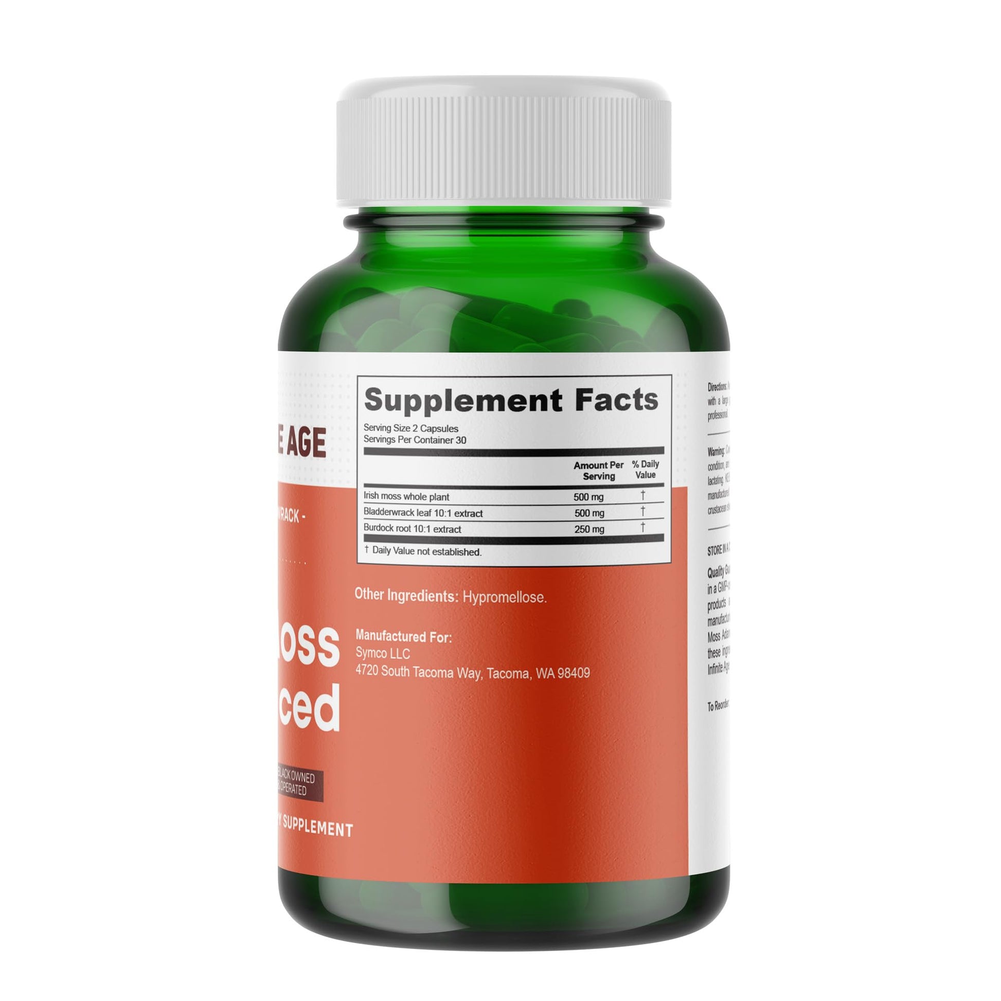 INFINITE AGE 1250mg Sea Moss Advanced Superfood Capsules, 60 Count - High-Potency, Vegan, Made in The USA - Irish Seamoss, Bladderwrack, Burdock Root - Overall Health, Immunity Support INFINITE AGE Au supplements