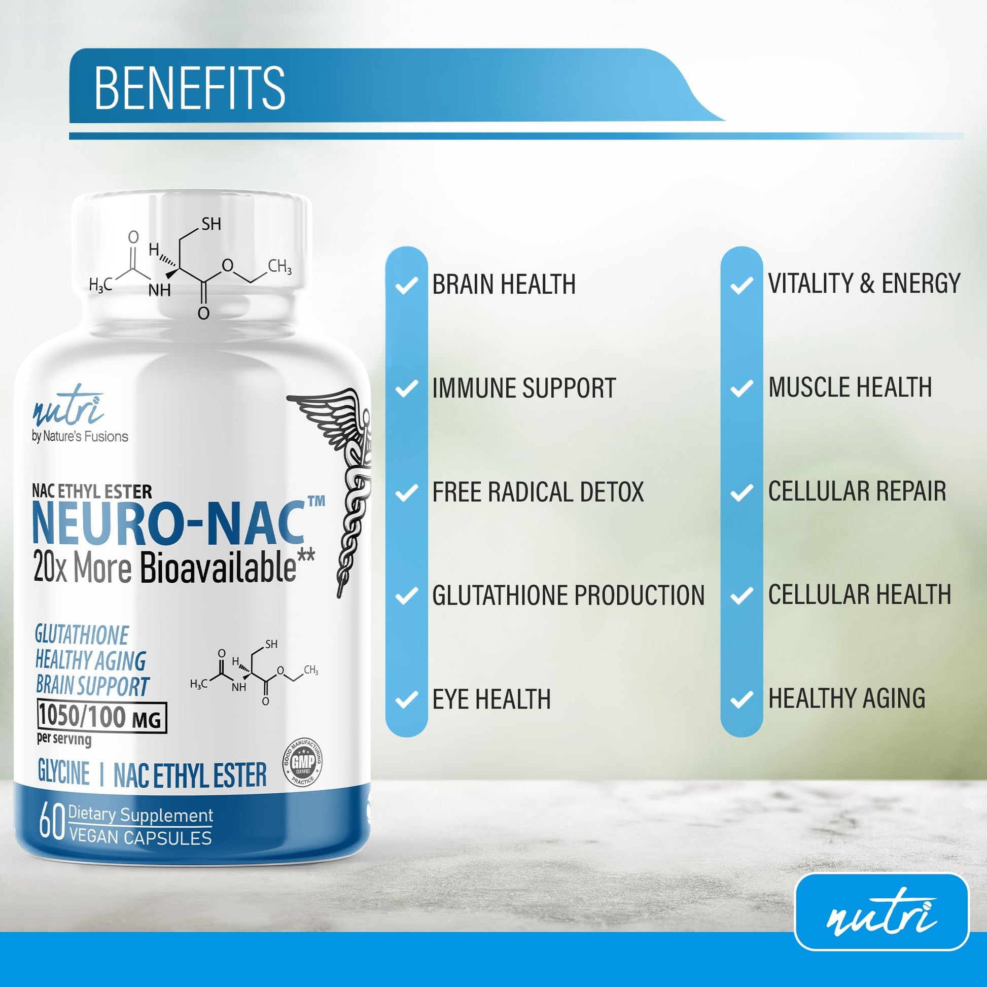 Neuro NAC Supplement 375mg Extra Strength with 1800mg Glycine - N-Acetyl Cysteine Nature's FusionsUS supplements