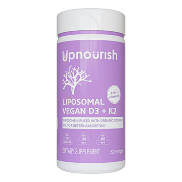 UpNourish Certified Vegan Vitamin D3 5000 IU K2 MK4 MK7 500 mcg Supplement, 150 Softgels, Plant Based Liposomal Vitamin D K with Organic Coconut Oil, Non GMO, Gluten and Gelatin Free UpNourish Au supplements