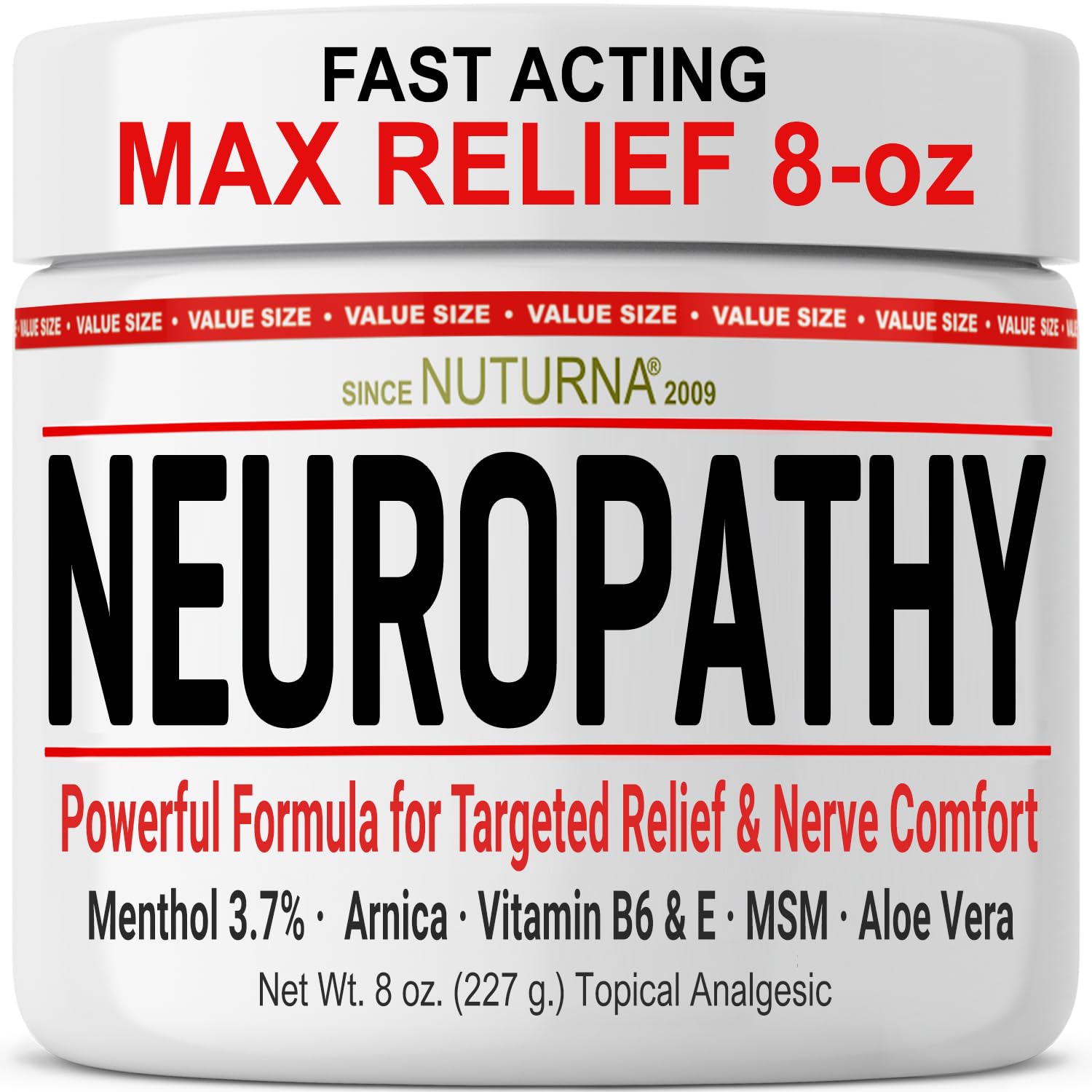 Neuropathy Nerve Cream - Fast Acting for Feet Hands Legs Toes - Ultra Strength Menthol, Arnica, Aloe Vera, MSM, Natural Soothing Nerve Comfort - Extra Large 8 oz Nuturna Au supplements