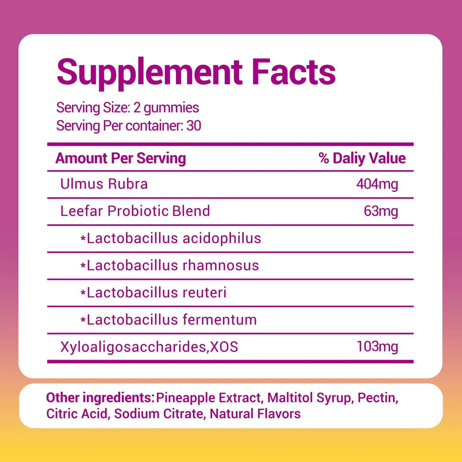Her Juicy Women's Probiotic Gummies: Supports Women’s Wellness & pH Balance, Clean Vegan, Pineapple Flavor, Prebiotics & Lactobacillus Blend, with Slippery Elm, Gut Health & Immune Defense, 60 Gummies Heawdra Au supplements