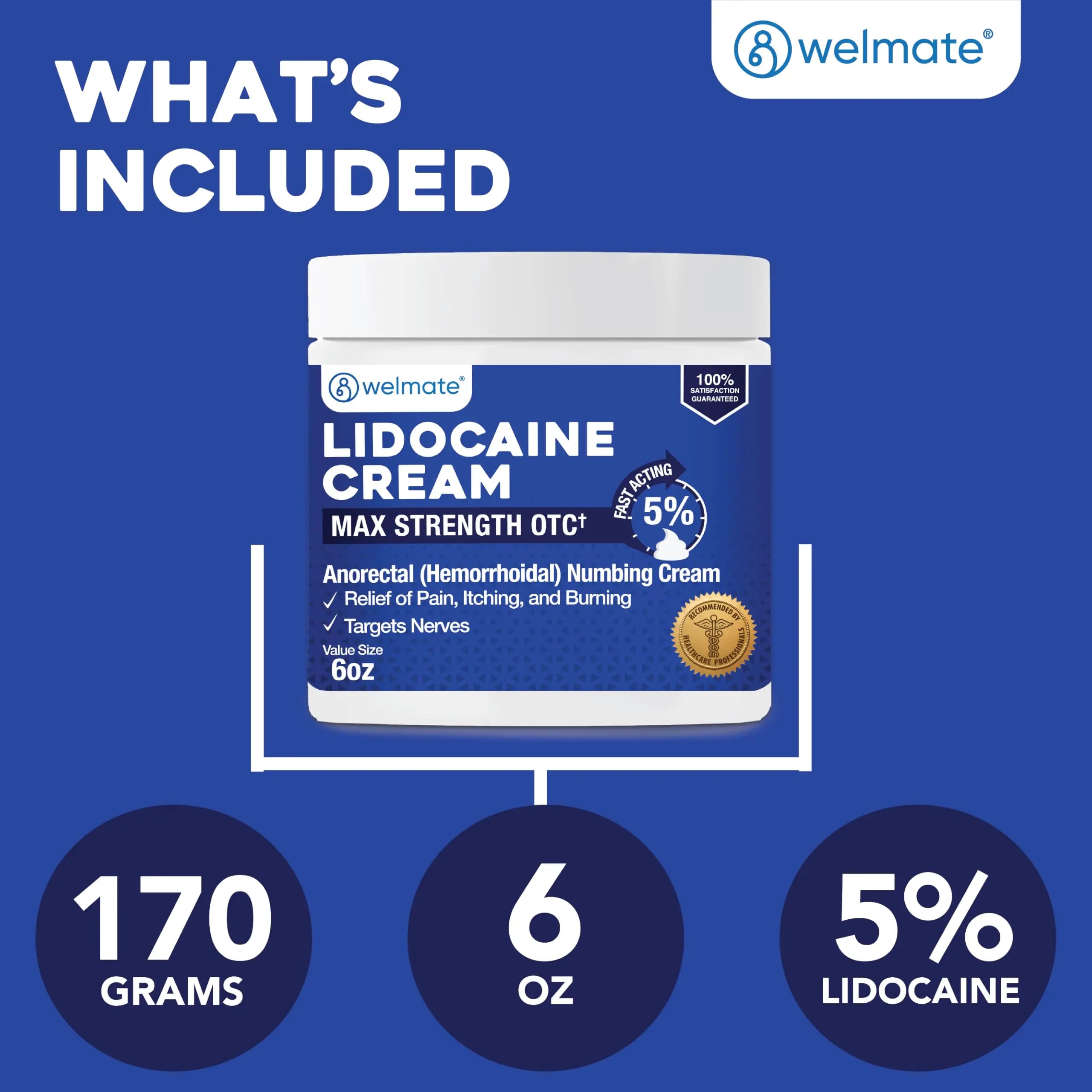 WELMATE 5% Lidocaine Cream for Hemorrhoids, 6 oz Jar – Fast-Acting Lidocaine Numbing Cream & Topical Analgesic Cream for Anorectal Itch Relief WELMATE Au supplements