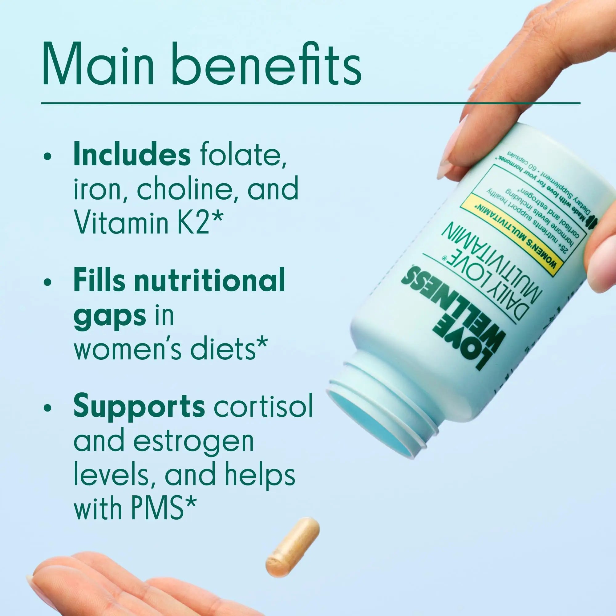 Love Wellness Daily Love Multivitamin for Women | Supports Energy, Cortisol, Immune Health, Stress Relief, & PMS | Complete with Vitamin D, C, Iron, Calcium, Zinc, & Biotin, Magnesium | 60 Count Love Wellness Au supplements