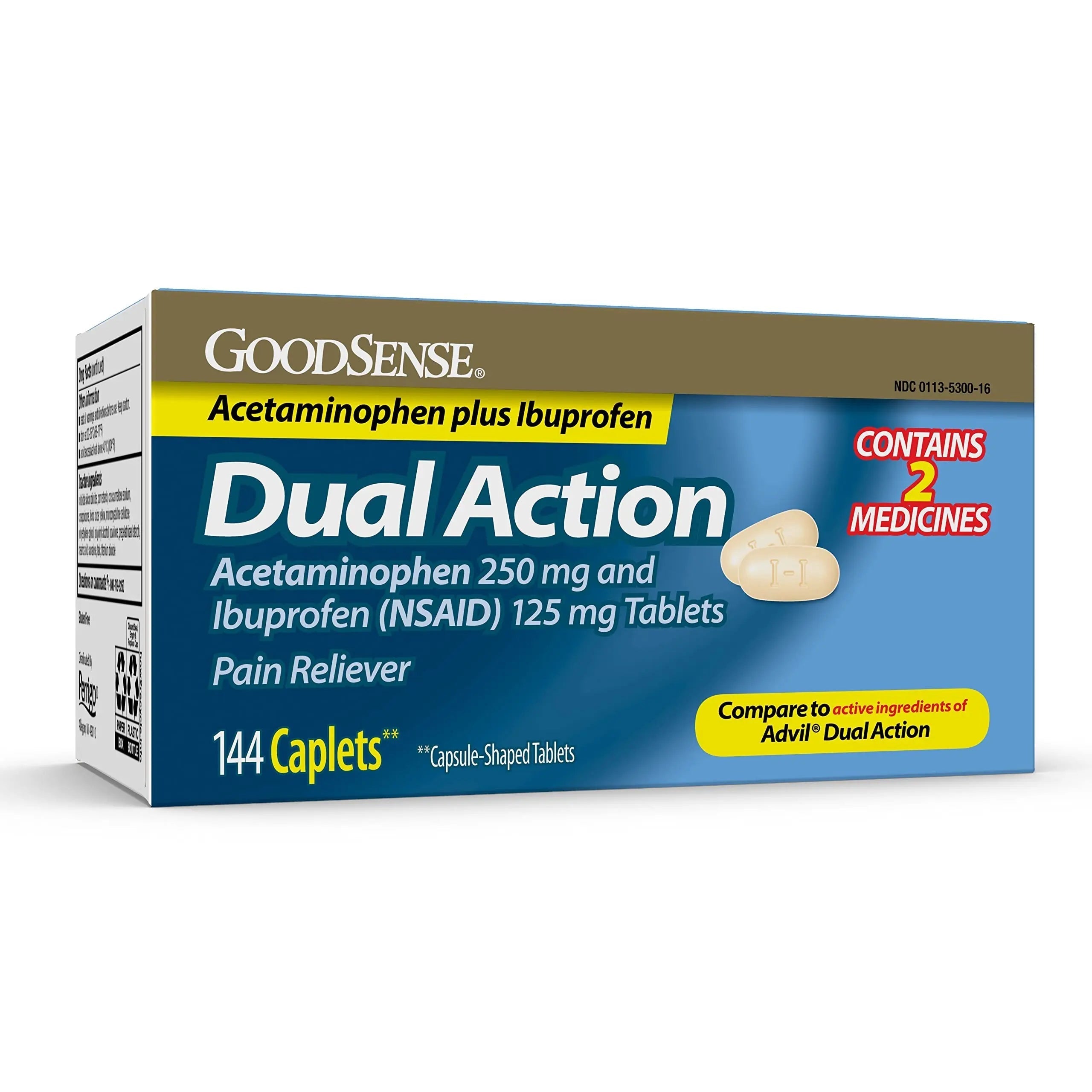 GoodSense Dual Action Acetaminophen 250 mg and Ibuprofen (NSAID) 125 mg Tablets, Pain Reliever for Headache Relief, Arthritis Pain Relief and More, 144 Count GoodSense Au supplements