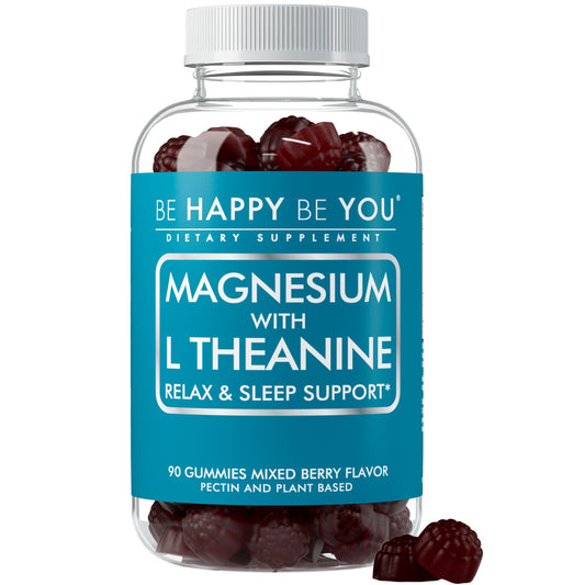 Be Happy Be You Magnesium Glycinate Gummies with L-Theanine – Relaxation & Sleep Support – Vegan, Gelatin-Free, Mixed Berry Flavor Be Happy Be YouUS supplements