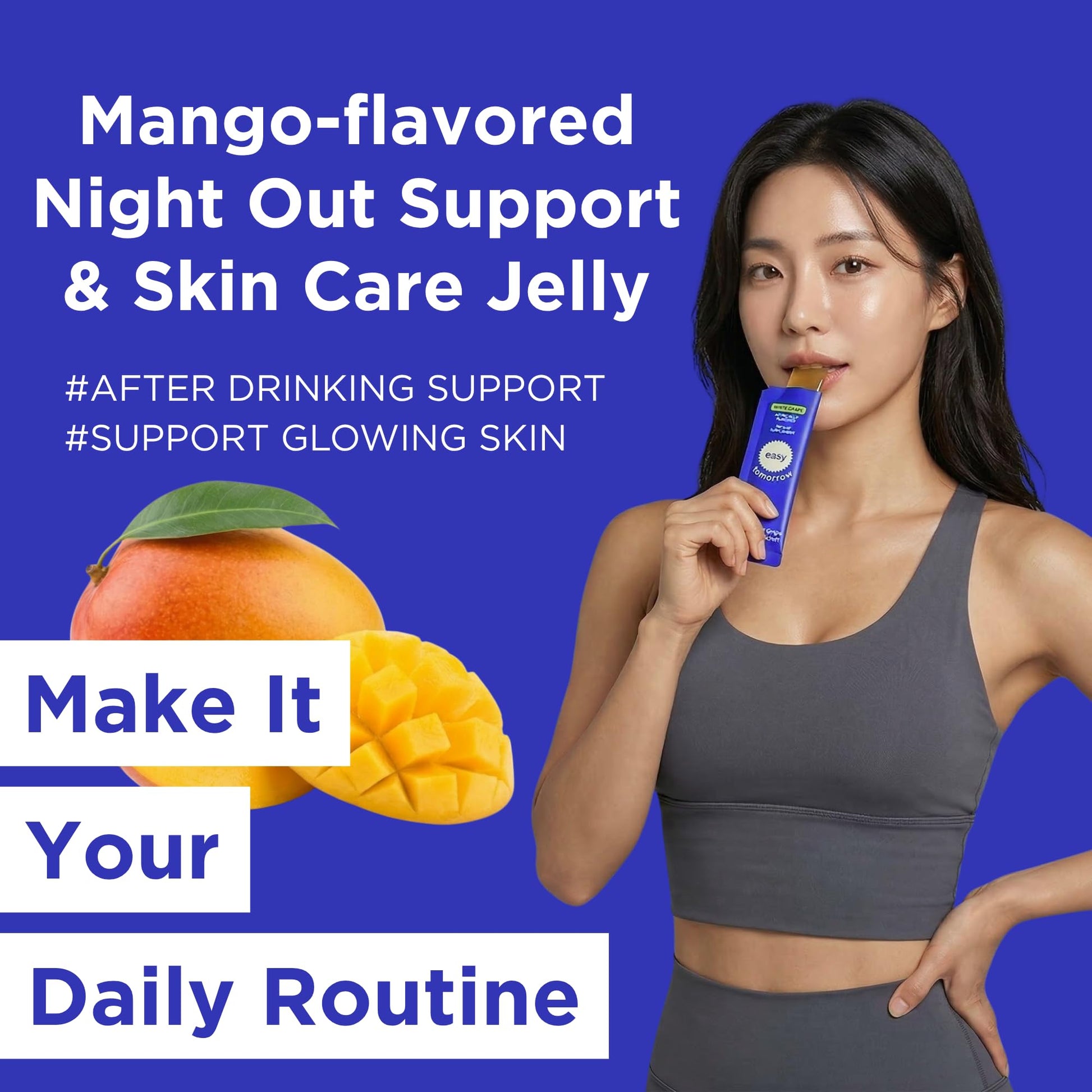 EASY TOMORROW - Natural Energy & Morning Vitality Jelly Stick - Daily Korean Skin Health Supplement & After Drinking Support with DHM & Glutathione - K-Beauty Inspired (Mango Flavor, 10 Sticks) EASY TOMORROW Au supplements
