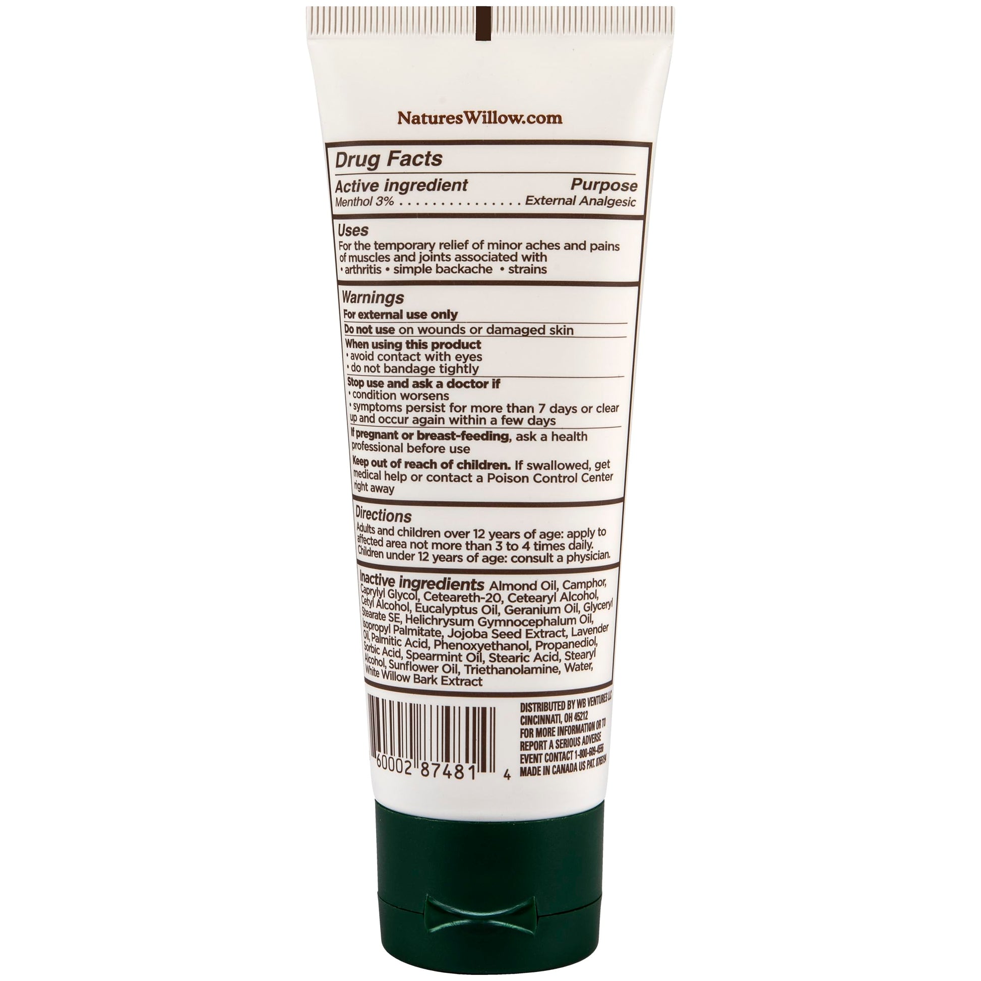 Nature's Willow Willow Balm Natural Pain Relief Cream for Muscles & Joints | Fast-Acting with Willow Bark & Menthol | Free from Artificial Fragrances & Dyes | 1-Pack | 3.5 fl oz Nature's Willow Au supplements