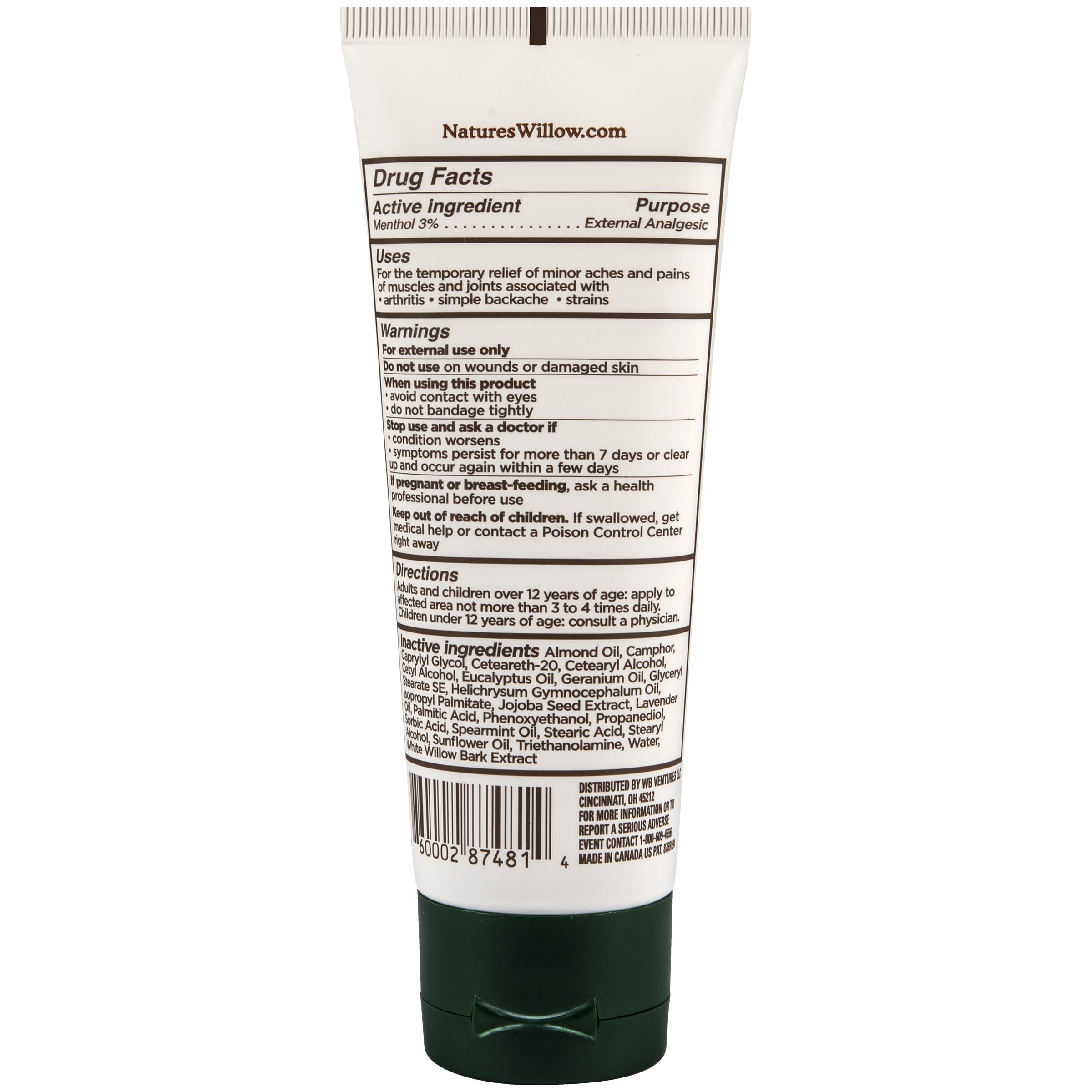 Nature's Willow Willow Balm Natural Pain Relief Cream for Muscles & Joints | Fast-Acting with Willow Bark & Menthol | Free from Artificial Fragrances & Dyes | 1-Pack | 3.5 fl oz Nature's Willow Au supplements