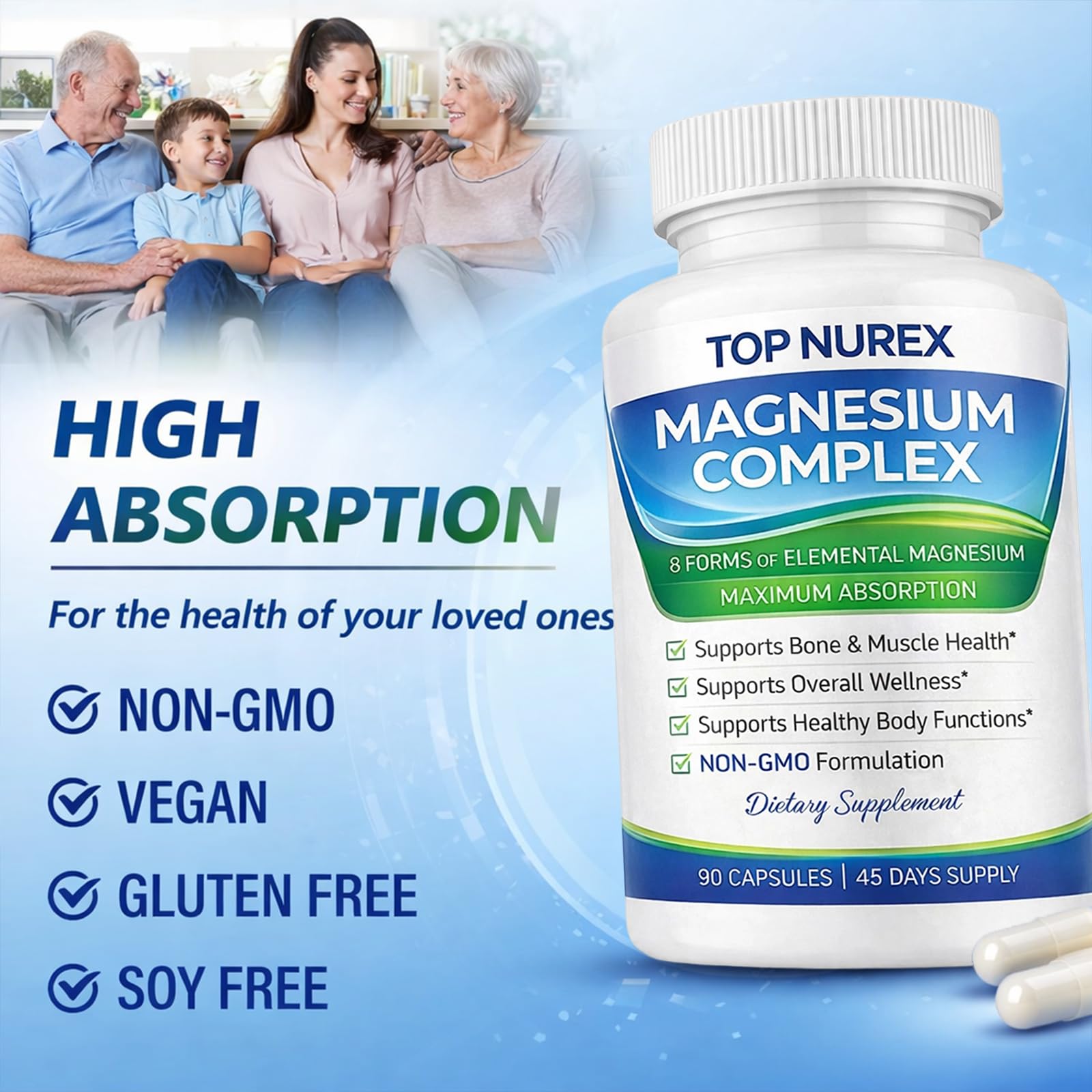 Top Nurex Magnesium Complex 1000 mg, 8-Source Magnesium Blend with Glycinate, Citrate, Malate & Taurate, Vegan Formula, Non-GMO, 90 Capsules Top Nurex Au supplements