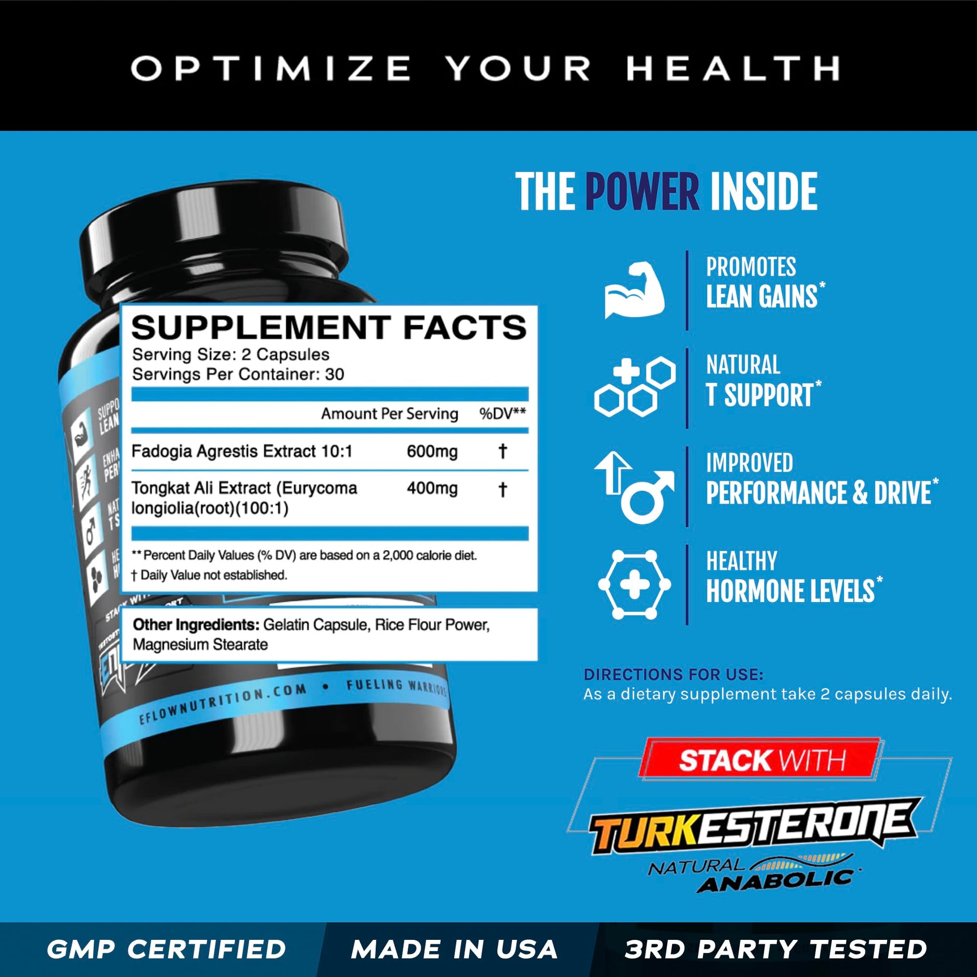 eFlow Nutrition Fadogia Agrestis + Tongkat Ali - [2-in-1] Natural Performance Supplement for Health and Wellness - Hormone, Energy, & Mood Support - Extract Powder (60 Capsules) eFlow Nutrition Au supplements