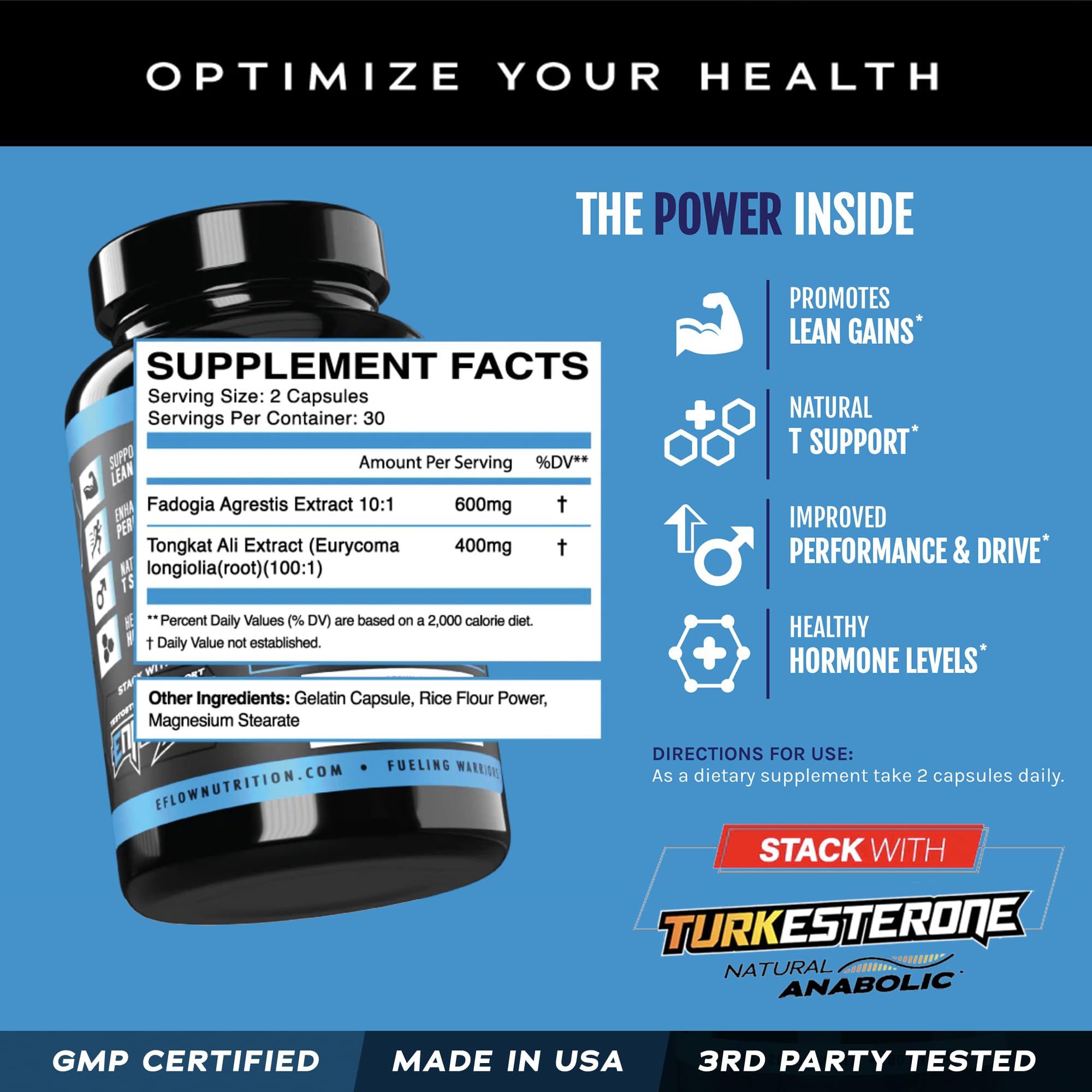 eFlow Nutrition Fadogia Agrestis + Tongkat Ali - [2-in-1] Natural Performance Supplement for Health and Wellness - Hormone, Energy, & Mood Support - Extract Powder (60 Capsules) eFlow Nutrition Au supplements