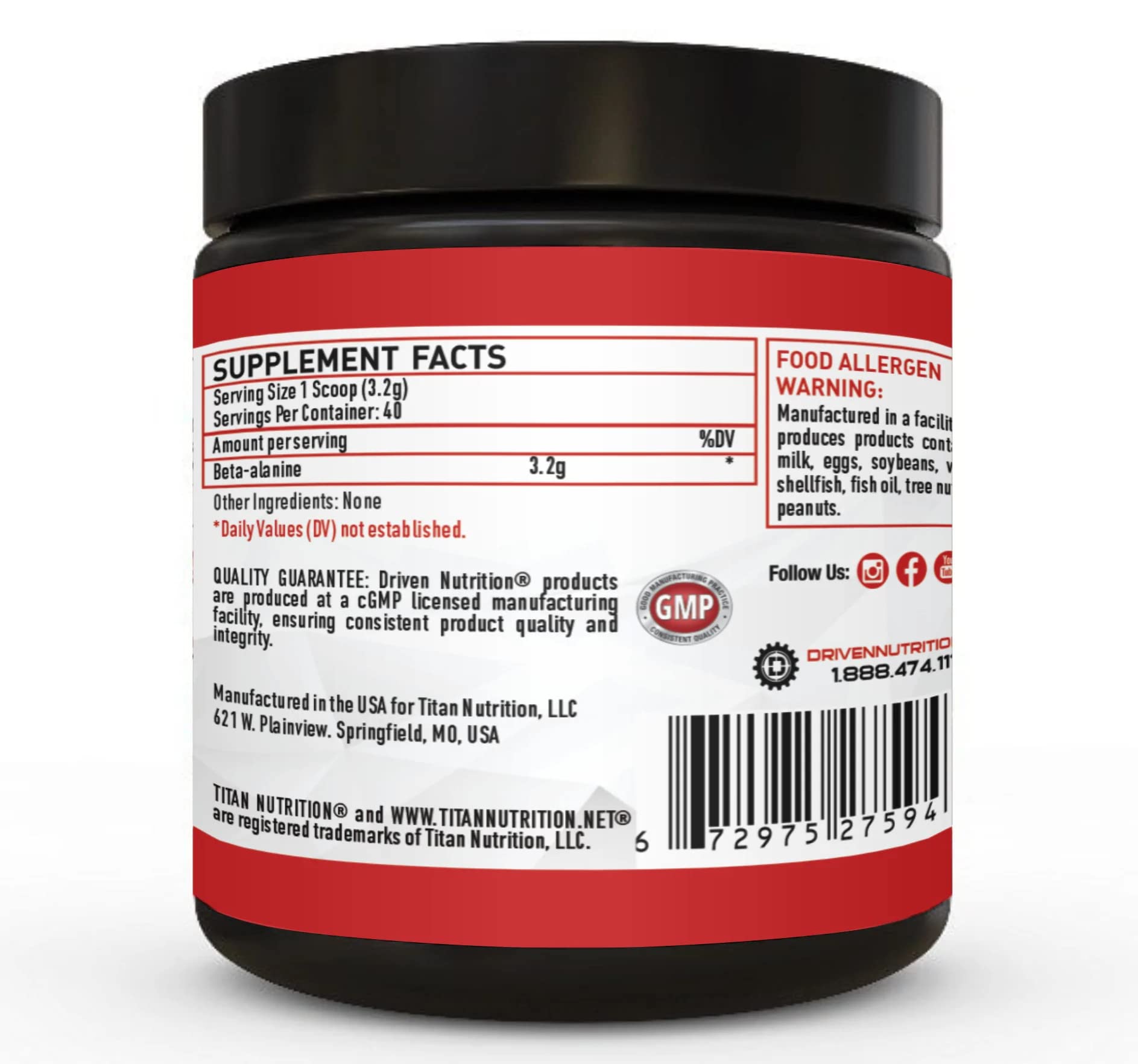 Driven Nutrition Beta Alanine, Unflavored - Preworkout Carnosine Booster for Physical Driven Nutrition Au supplements