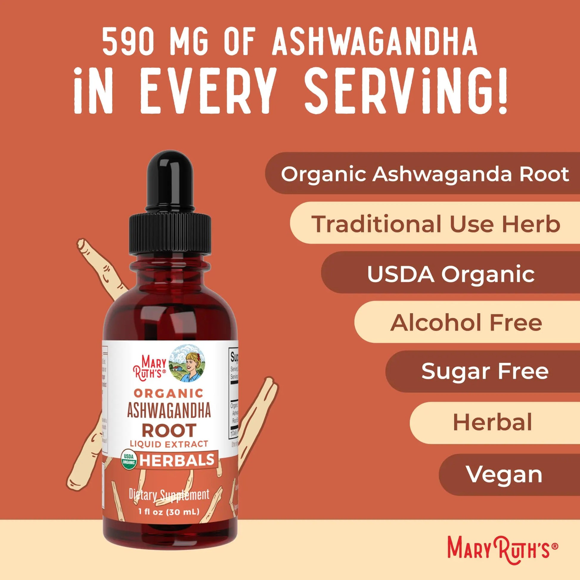 MaryRuth Organics Ashwagandha Root | USDA Organic Ashwagandha Liquid Drops | Stress Relief, Natural Calm, Relaxation and Mood Support Supplement | Adaptogenic | Nervine | Vegan | Non-GMO | 60 Servings MARYRUTH'S Au supplements