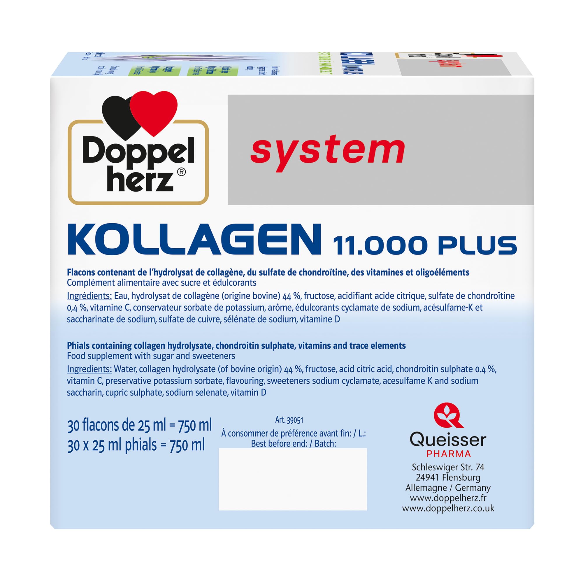 Doppelherz - Kollagen 11000 Plus - Collagen hydrolysate, chondroitin Sulphate, Vitamins C and D and Trace Elements - for Bones, cartilages and tendons - Wild Berry Flavour Liquid- 30 Bottles of 25ml Doppelherz Au supplements
