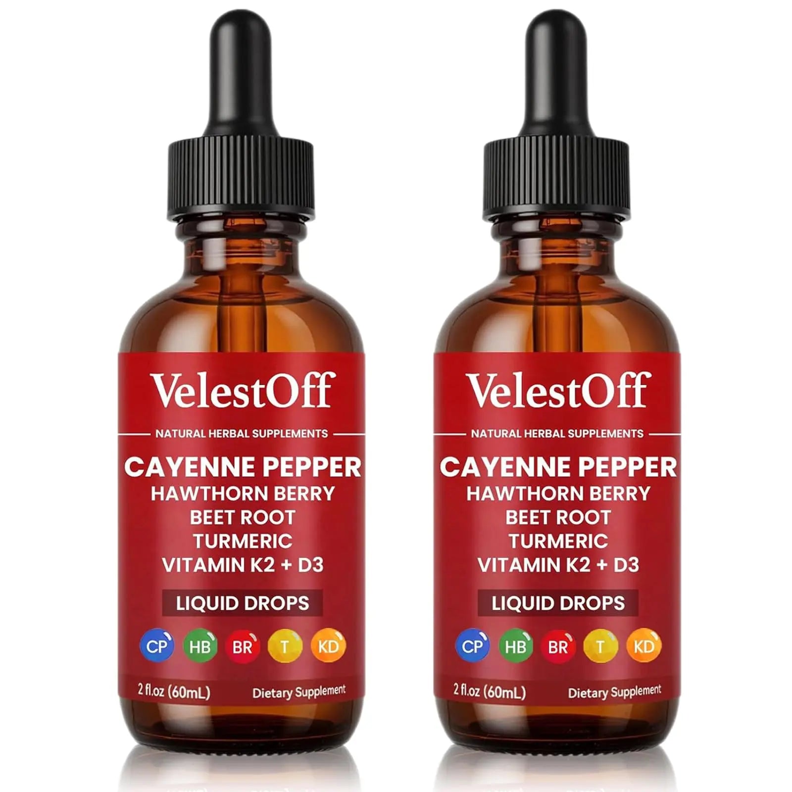 Velestoff Cayenne Pepper Drops, Cayenne Circulation Blend with Hawthorn Beet Root Turmeric Vitamin K2 D3 - Vegan, Non-GMO - 2FL.OZ (2 PCS) Velestoff Au supplements