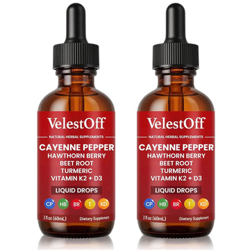 VelestOff Cayenne Pepper Drops - VelestOff Cayenne Circulation Blood Pressure Blend - Cayenne Pepper Hawthorn Beet Root Turmeric Vitamin K2 D3-2 OZ (2 PCS) Velestoff Au supplements