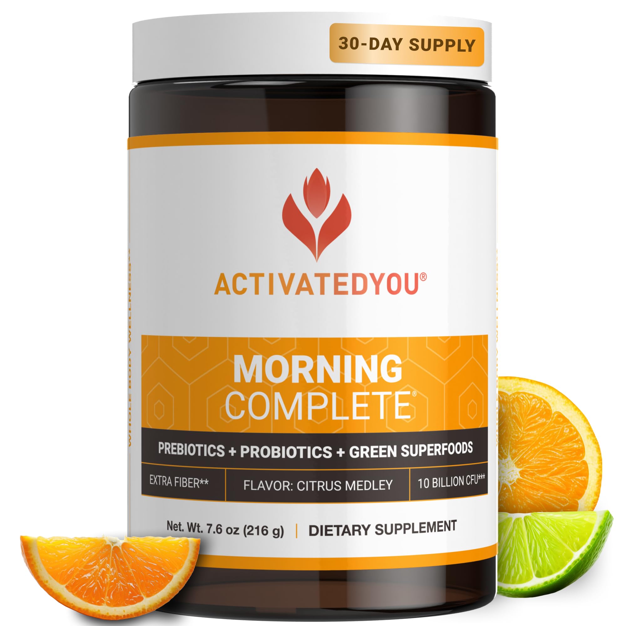 ACTIVATEDYOU Morning Complete Daily Wellness Greens Superfood Drink Mix for Gut Health w/Prebiotics, Probiotics, Antioxidants, Green Superfoods, 10 Billion CFUs, 30 Servings (Citrus) ACTIVATEDYOU Au supplements