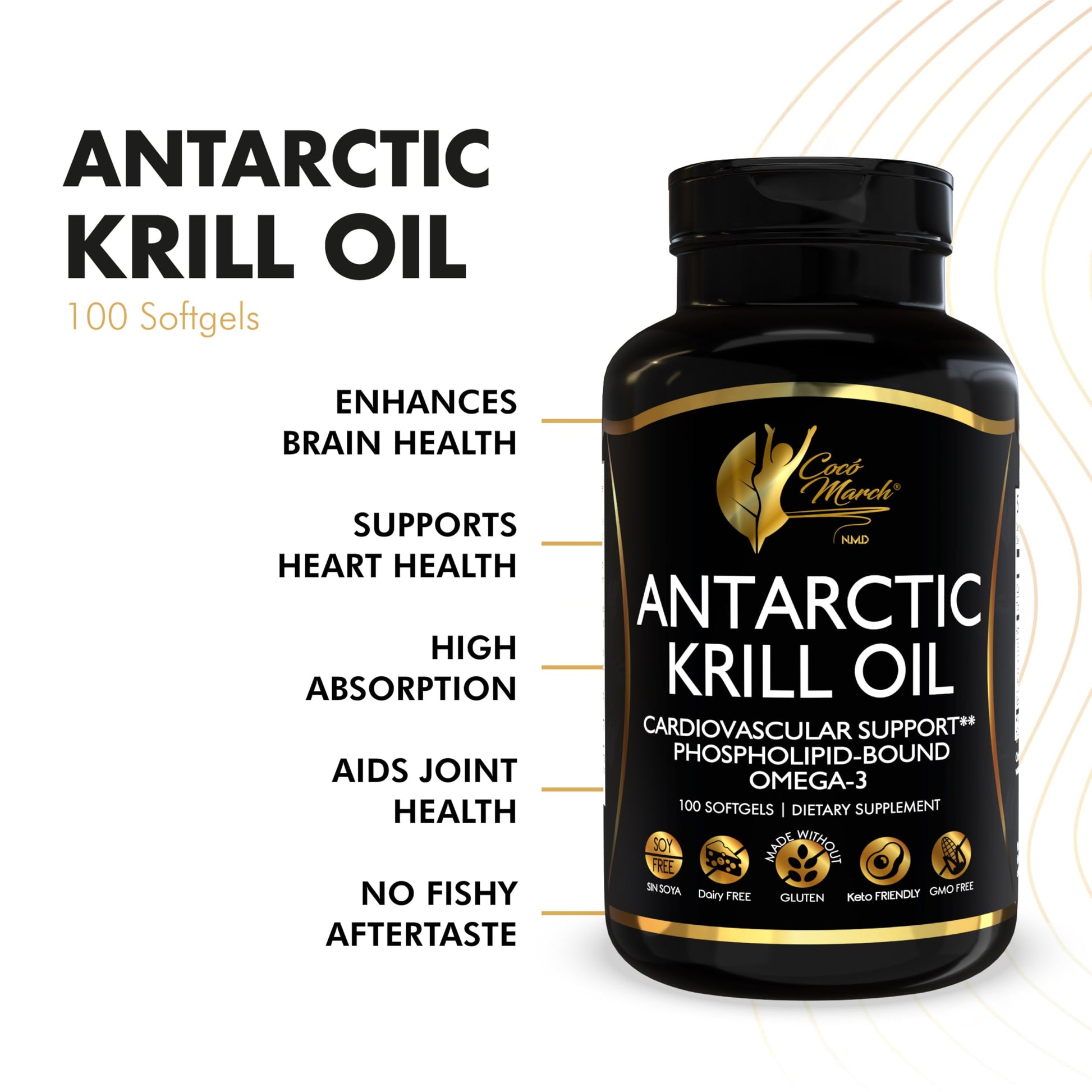 Cocó March N.M.D Pure Antarctic Krill Oil 1000mg – Omega 3 Fish Oil Supplement with EPA, DHA, Choline & Astaxanthin – Fast Absorption, Immune, Heart & Joint Support for Men & Women – 100 Softgels Cocó March N.M.D Au supplements