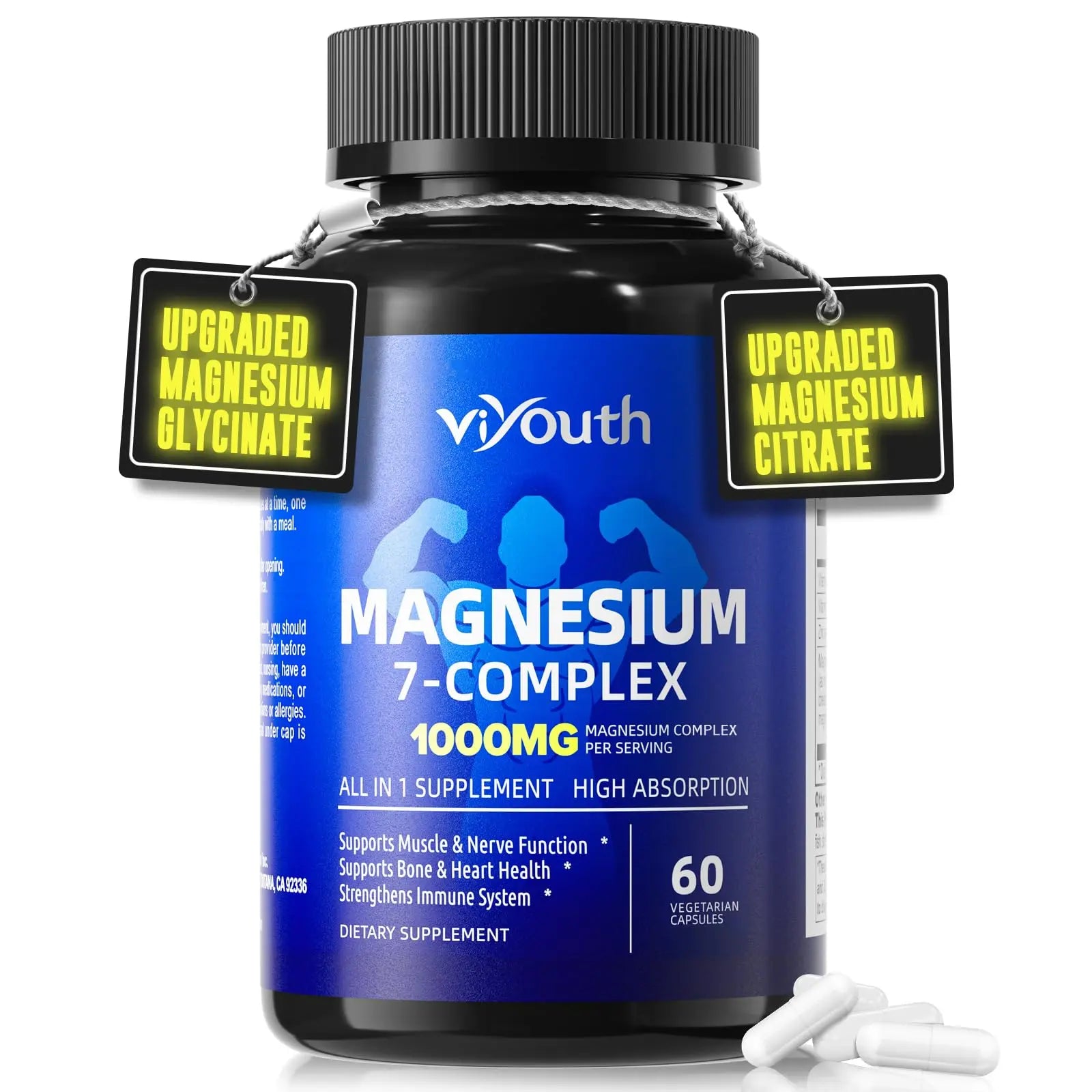 Magnesium 7 Complex Supplement Advanced with 7 Forms of Magnesium (Glycinate, Malate, Chelate, Aspartate, Orotate, Taurine, Citrate), Zinc, Vitamin D3 & Vitamin B6 for Sleep & Muscle, 60 Capsules VIYOUTH Au supplements