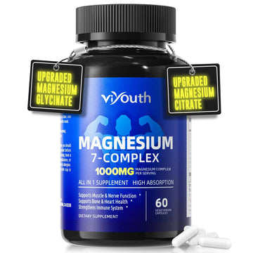 Magnesium 7 Complex Supplement Advanced with 7 Forms of Magnesium (Glycinate, Malate, Chelate, Aspartate, Orotate, Taurine, Citrate), Zinc, Vitamin D3 & Vitamin B6 for Sleep & Muscle, 60 Capsules VIYOUTH Au supplements