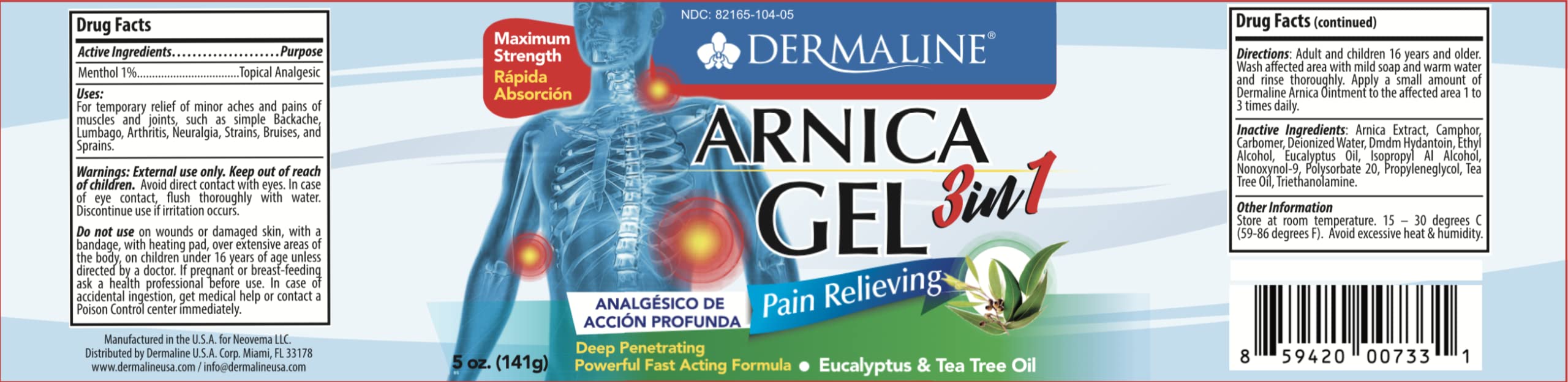 DERMALINE Arnica 3 in 1 Gel, Eucalyptus, Tea Tree Oil, Vitamin E - Fast Acting and Absorbing, Pain Relief DERMALINE Au supplements