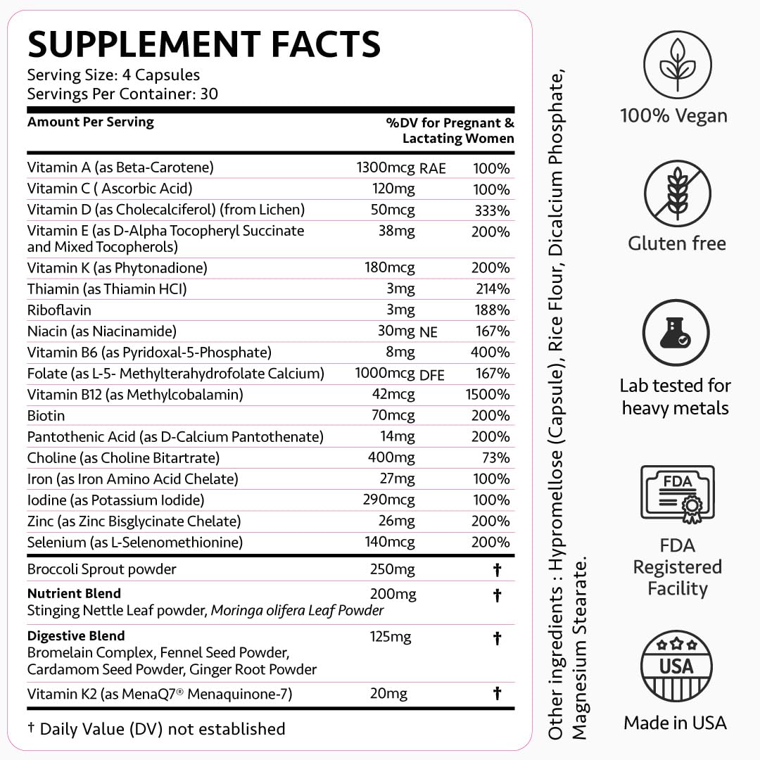 Ayurvedic Elite Prenatal Vitamins with Folate, Choline, Iron, Iodine & more | Made in USA | Optimal Bioavailability | Supports Baby's Growth and Brain Development | 30 Day Supply - OSH Wellness Freshly Moms Au supplements