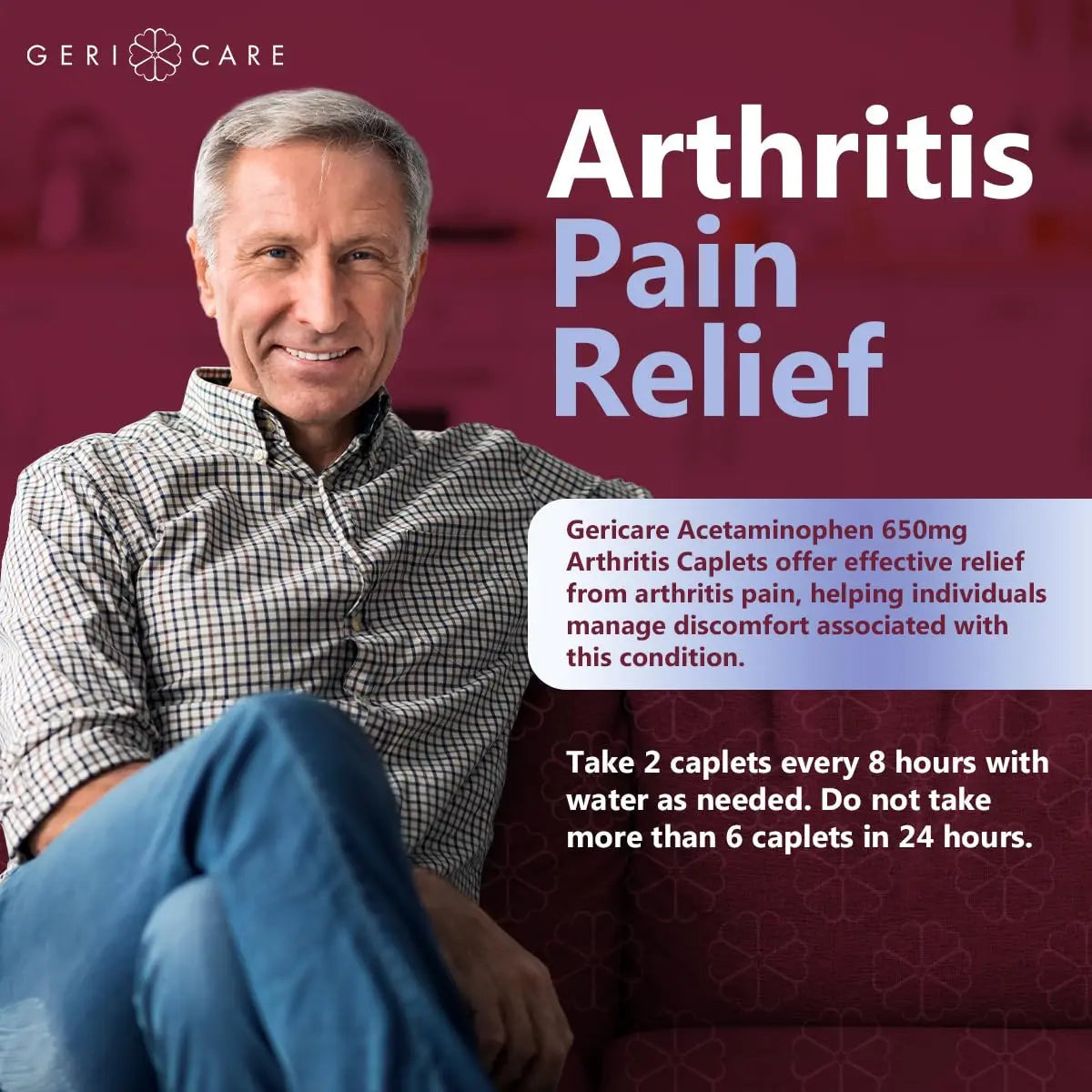 GeriCare Acetaminophen Extended-Release Arthritis 650mg Caplets, Pain Reliever, Arthritis Symptoms, Fever Reduction, 100 Count (Pack of 1) GeriCare Au supplements