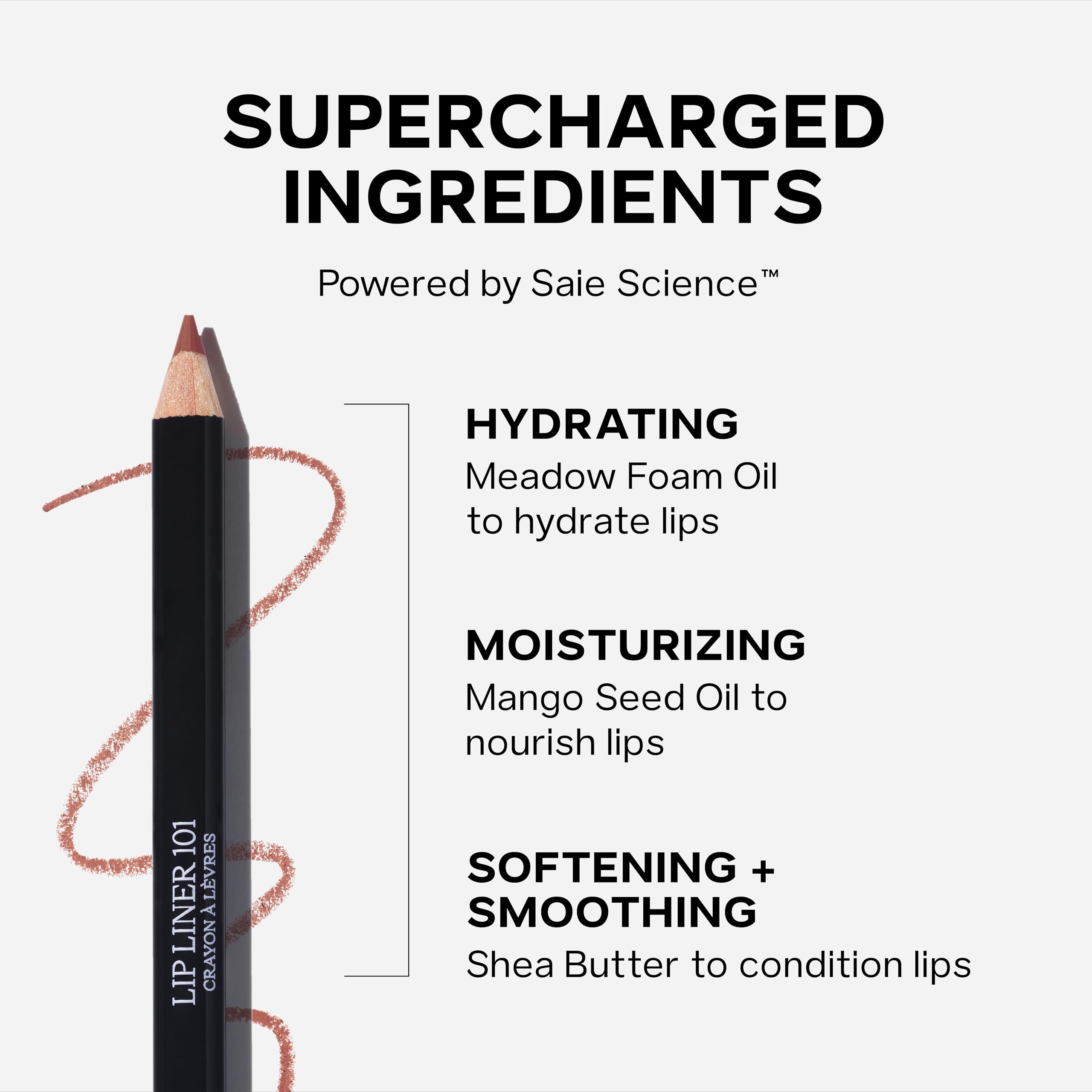 Saie Lip Liner 101 - Lip Pencil Made with a Creamy, Soft Matte Formula for a Naturally Framed or Fully Filled Look - Supercharged with Shea Butter & Jojoba Oil - Tease (.05 oz) Saie Au supplements
