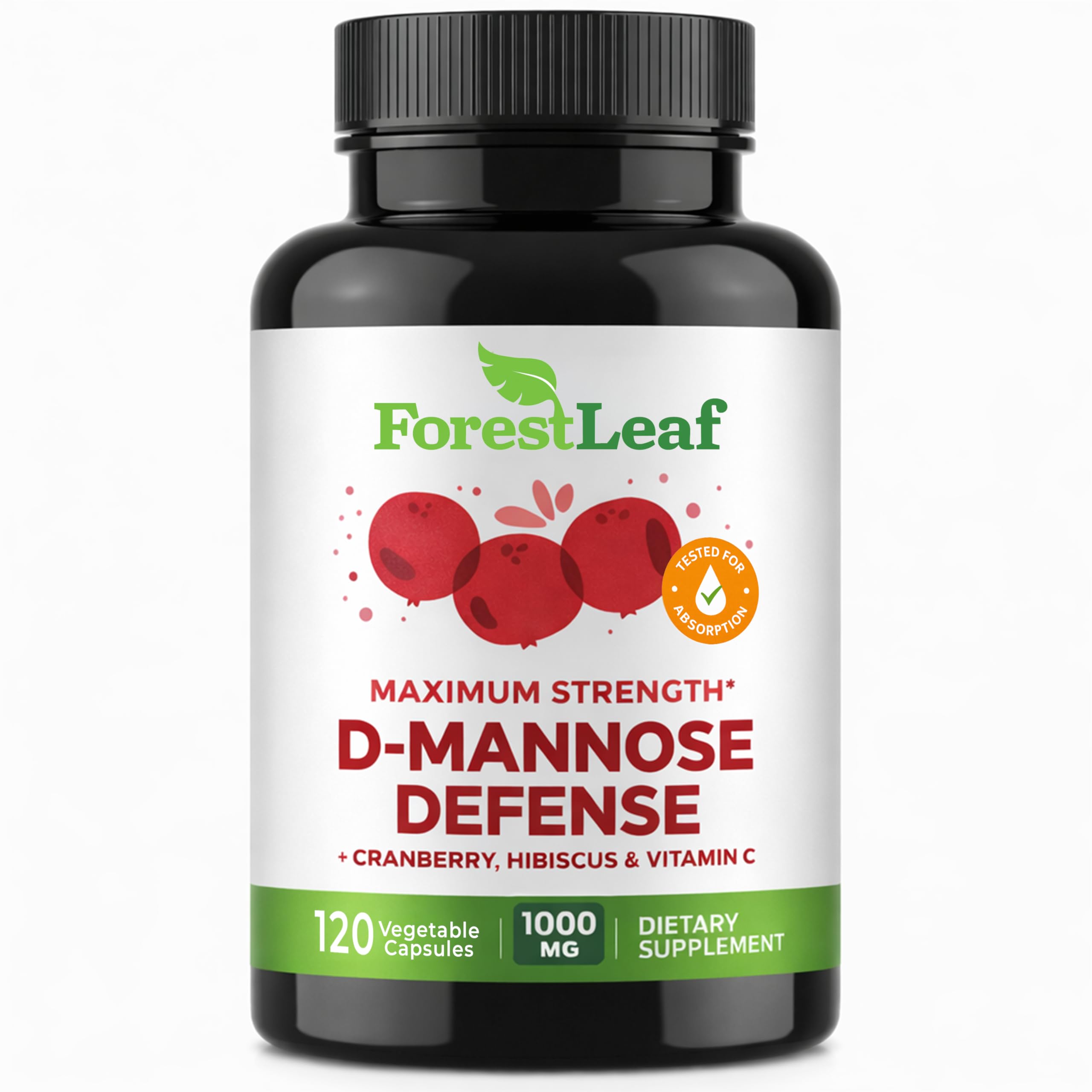 ForestLeaf D Mannose Supplements for Women & Men - D-Mannose 1000mg Capsules with Cranberry, Hibiscus & VIT C - DMannose Pills for UTI, Urinary Tract & Bladder Support - 120 Caps ForestLeaf Au supplements
