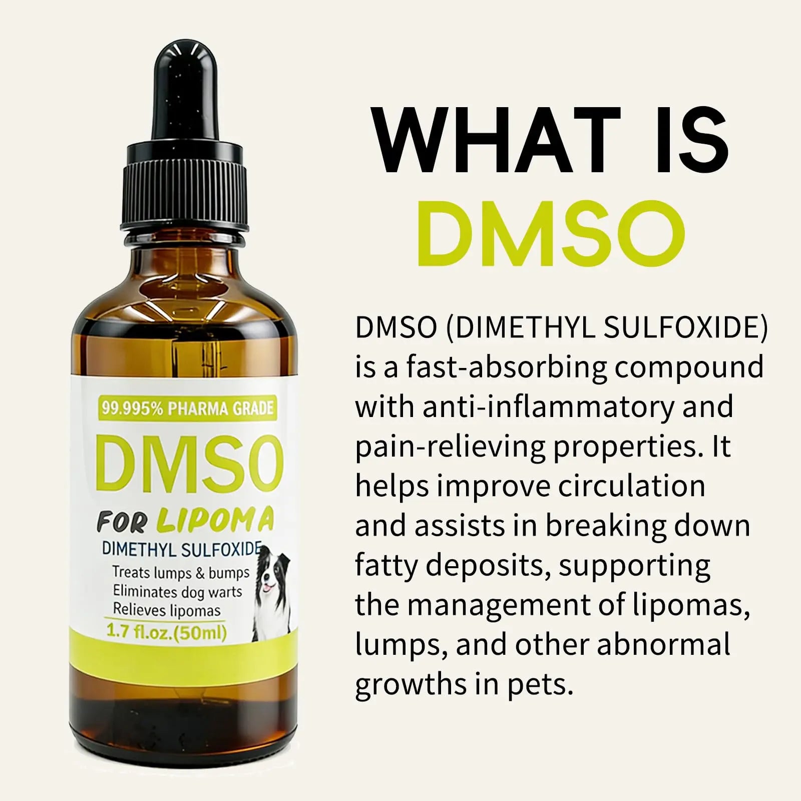 Topical 99.995% DMSO for Dogs Lipoma, Lipoma Treatment for Dogs, Reduce Fatty Lumps and Bumps Inflammation, Swelling, Dog Pain Relief, DMSO in Glass Bottle with Precision Dropper, 1.7 oz Jdicklary Au supplements