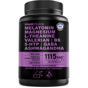 12-in-1 Melatonin Sleep Capsules - Natural Sleep Aids for Adults with Melatonin 5mg and Magnesium Glycinate 500mg, Sleep Aid with Ashwagandha, L Theanine, Valerian Root, GABA, 5-HTP (90ct, Pack of 1) MEDCHOICE Au supplements