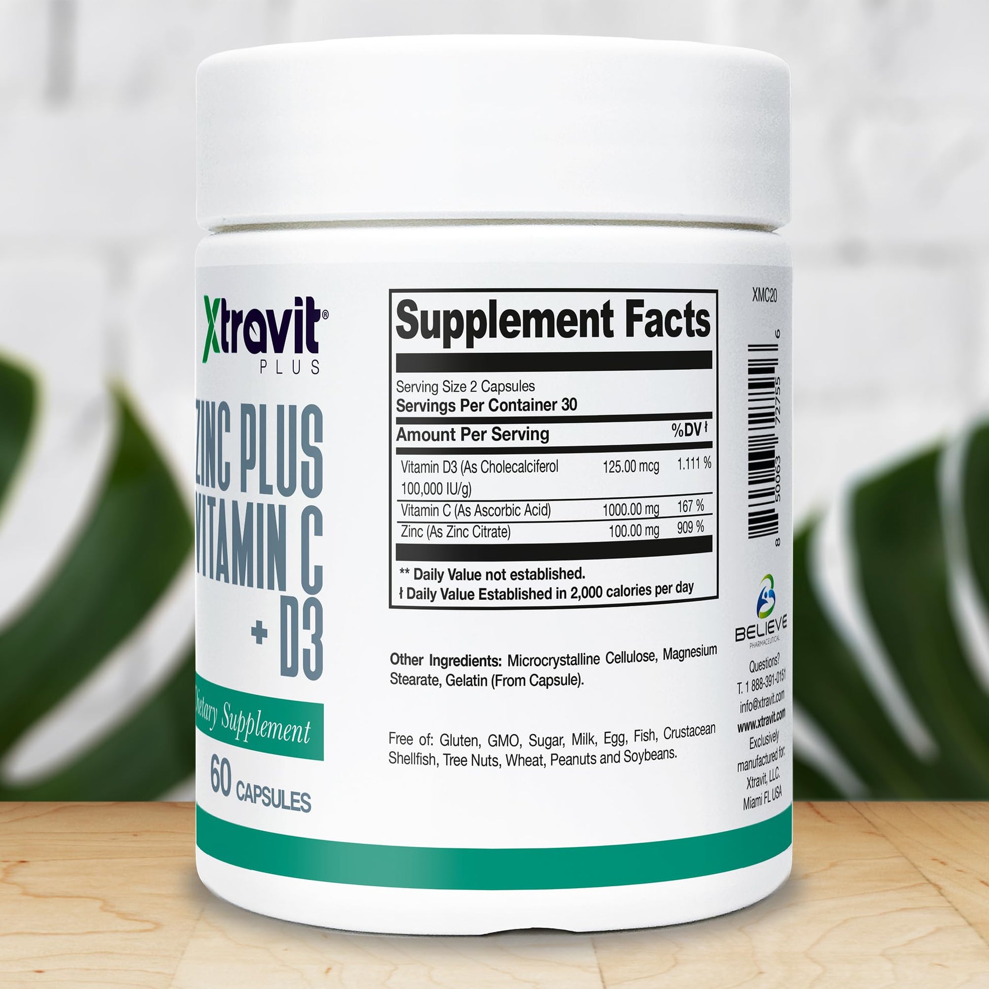 Xtravit Zinc Plus Vitamin C + D3 Supplement – Natural Immune Defense Supplements for Men & Women - May Support Skin, Energy, Bones, & Overall Wellness - Non-GMO, Gluten-Free, No Fillers, 60 Capsules Xtravit Au supplements