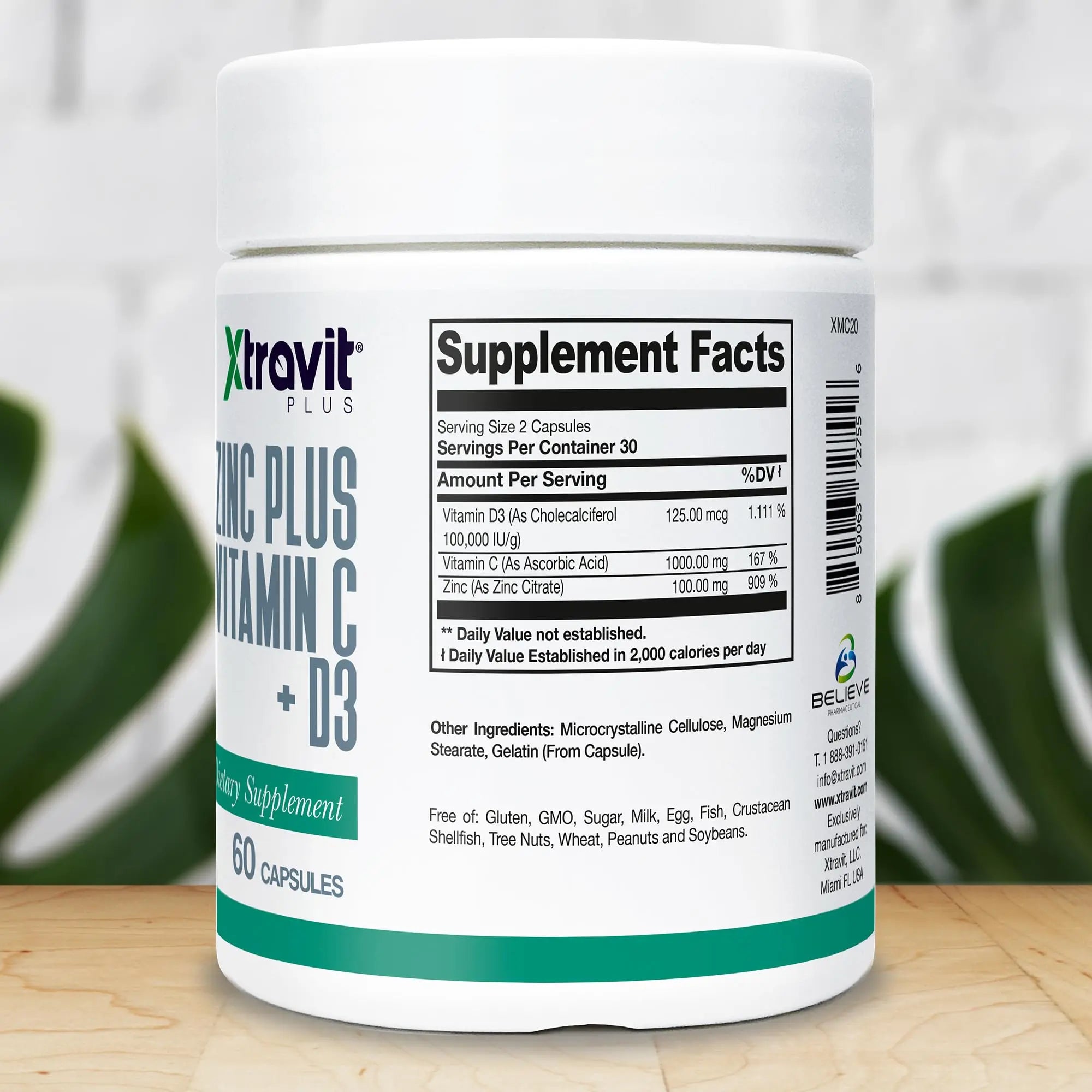 Xtravit Zinc Plus Vitamin C + D3 Supplement – Natural Immune Defense Supplements for Men & Women - May Support Skin, Energy, Bones, & Overall Wellness - Non-GMO, Gluten-Free, No Fillers, 60 Capsules Xtravit Au supplements