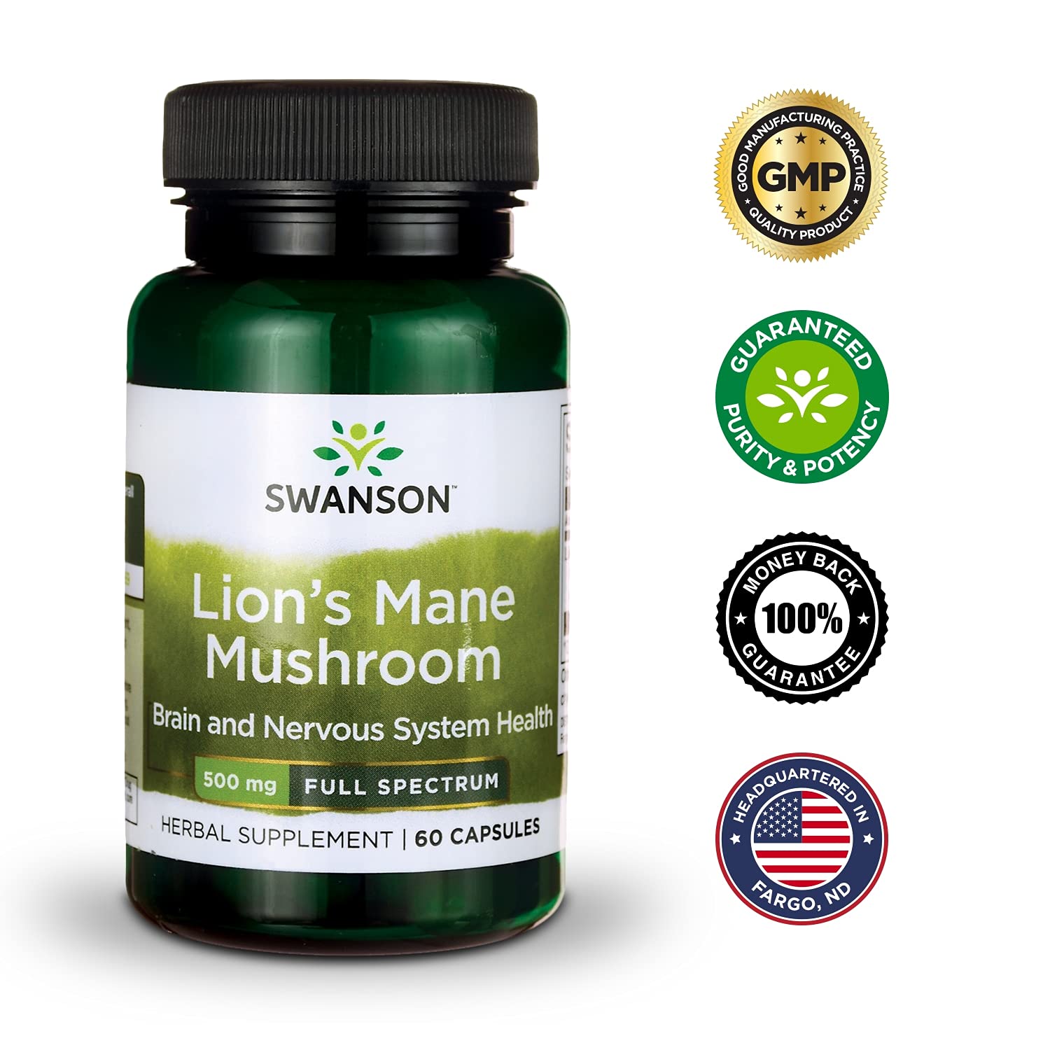 Swanson Lion's Mane Mushroom Capsules - 500 mg Each, 60 Capsules - Swanson Au supplements