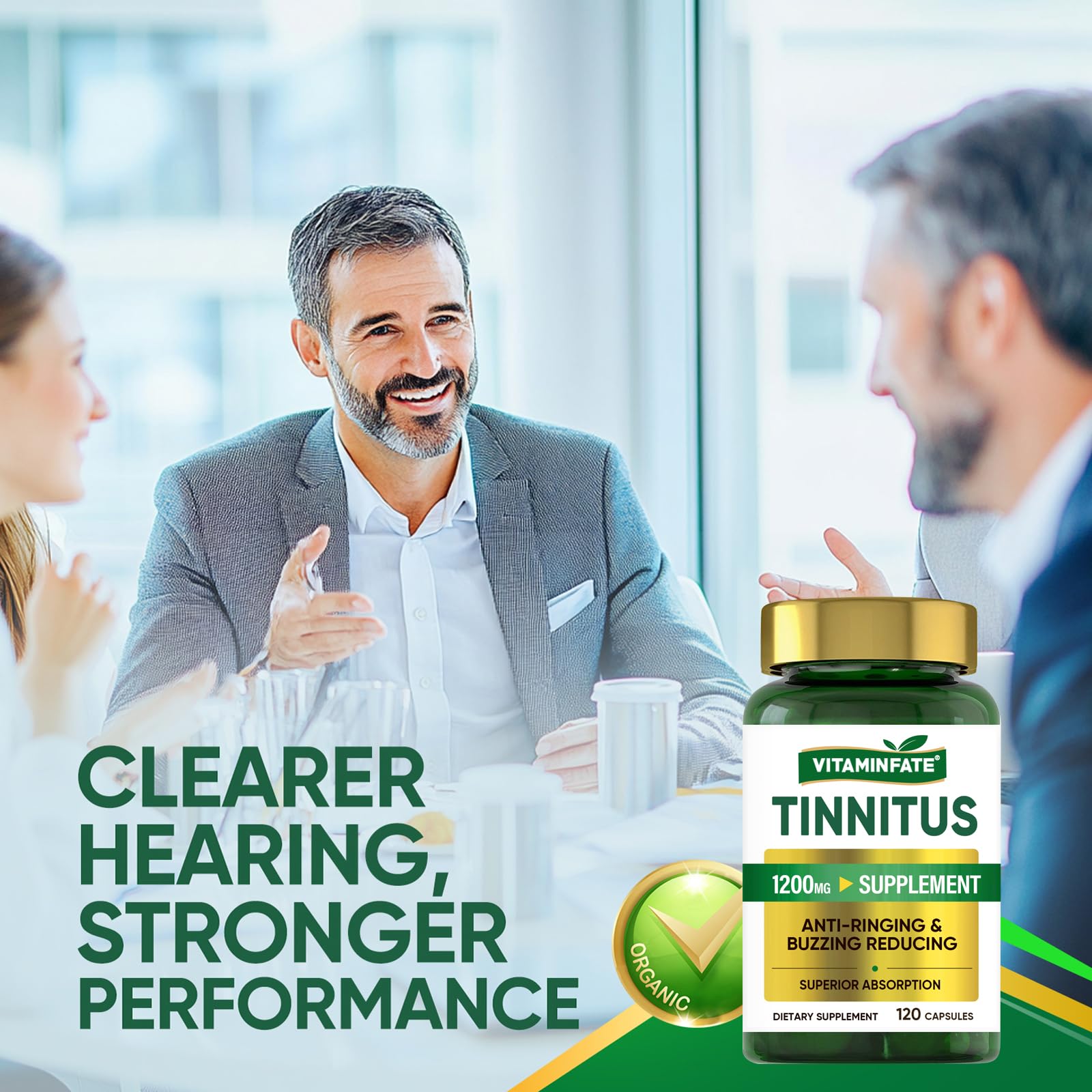 Tinnitus Relief for Ringing Ears 1200mg - 120 Capsules Advanced Ear Health Support Supplement | Supports Ear Health and Reduces Tinnitus Symptoms - Non-GMO & Vegan VITAMINFATE Au supplements