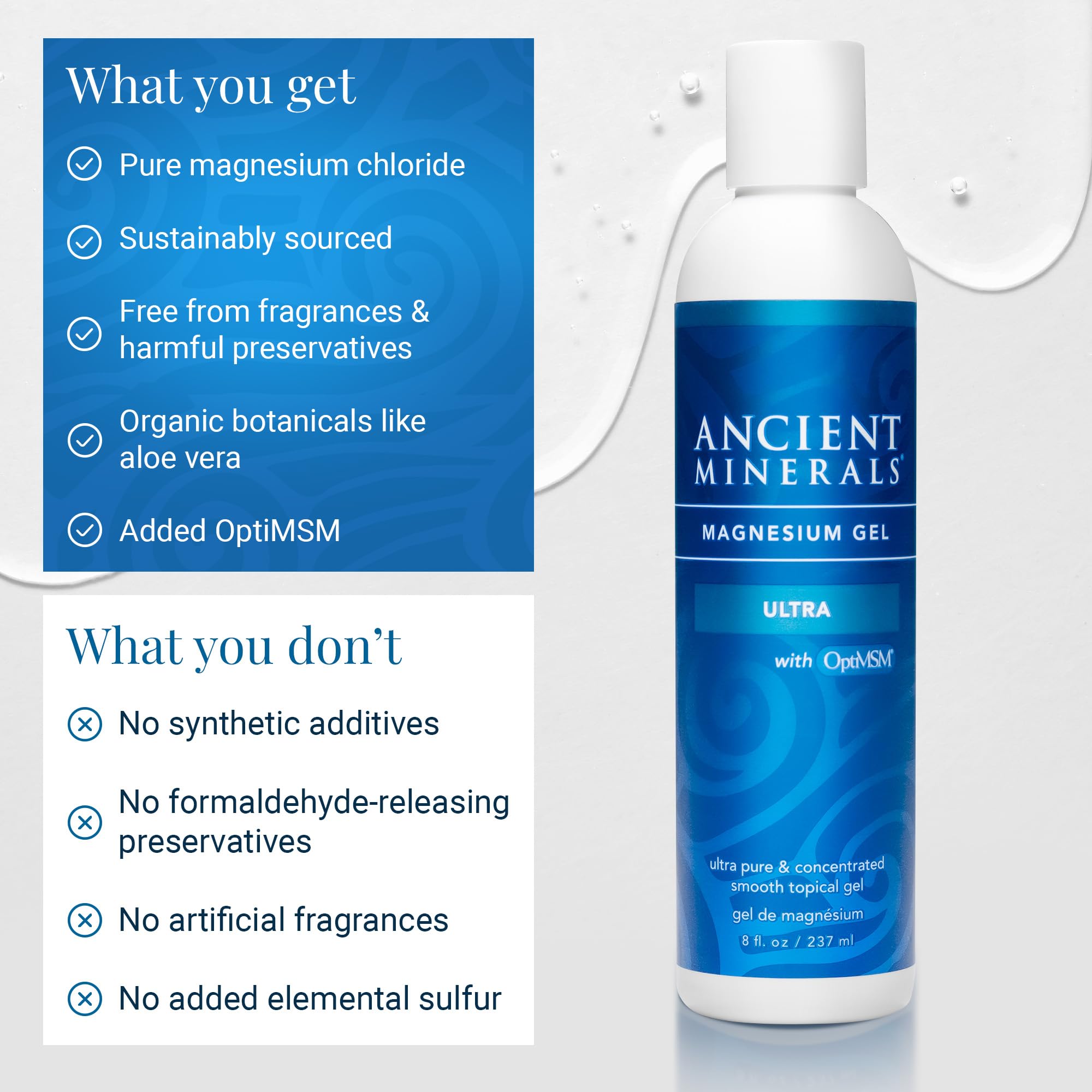 Ancient Minerals Magnesium Gel Ultra with OptiMSM and Aloe Vera - Topical Magnesium Gel Formula with MSM Best Used for Massage and Topical Application (8oz) Aus Healthcare Au supplements